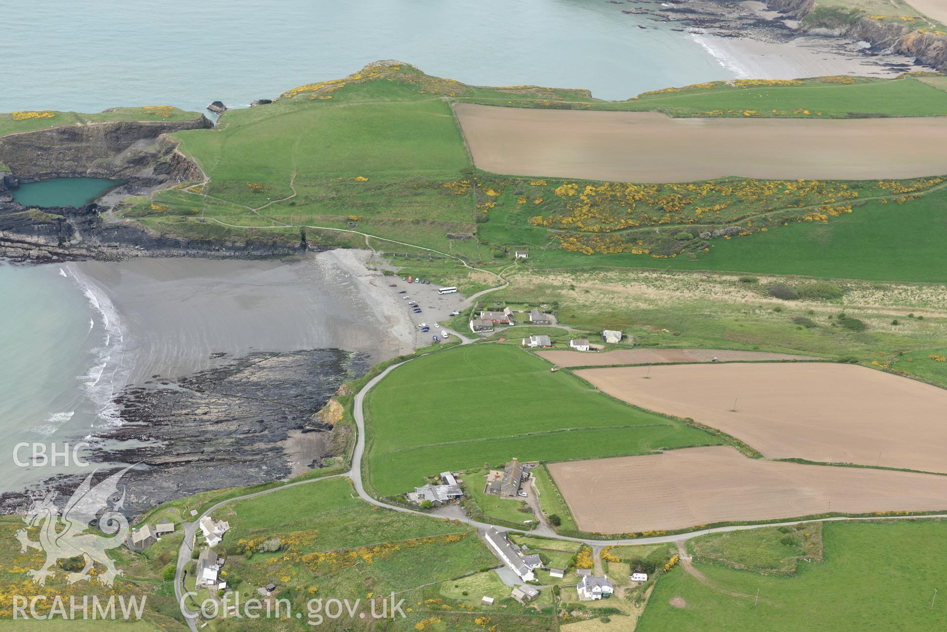 Abereiddy village. Baseline aerial reconnaissance survey for the CHERISH Project. ? Crown: CHERISH PROJECT 2017. Produced with EU funds through the Ireland Wales Co-operation Programme 2014-2020. All material made freely available through the Open Government Licence.