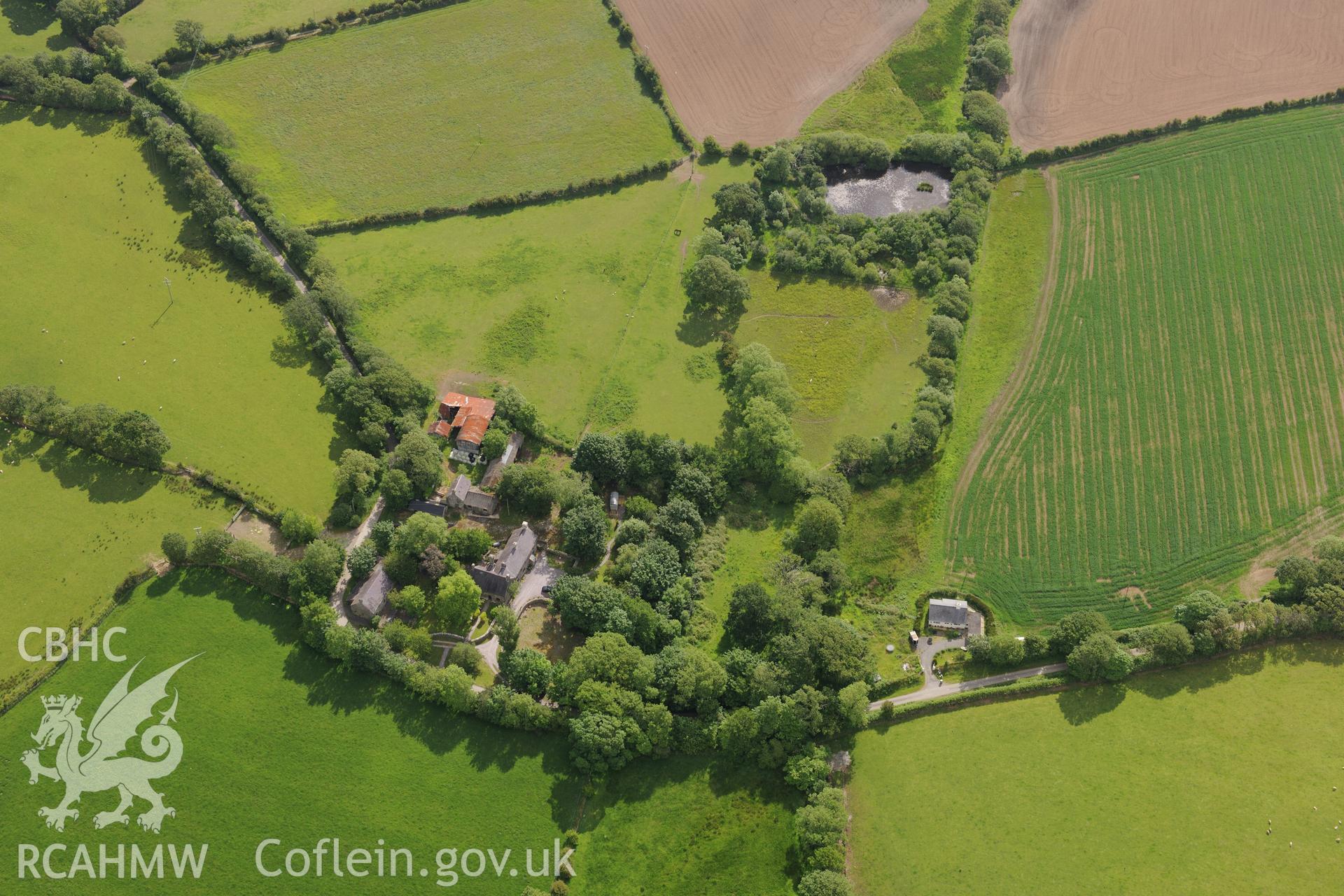 Penarth Fawr hall, stables and granary, near Chwilog. Oblique aerial photograph taken during the Royal Commission's programme of archaeological aerial reconnaissance by Toby Driver on 23rd June 2015.