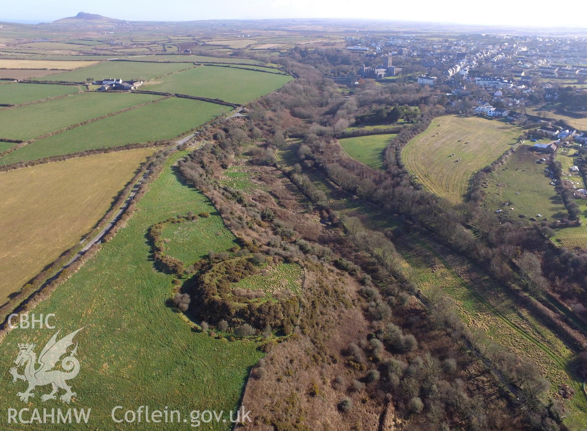 Colour photo showing view of Parc y Castell, taken by Paul R. Davis, 2018.