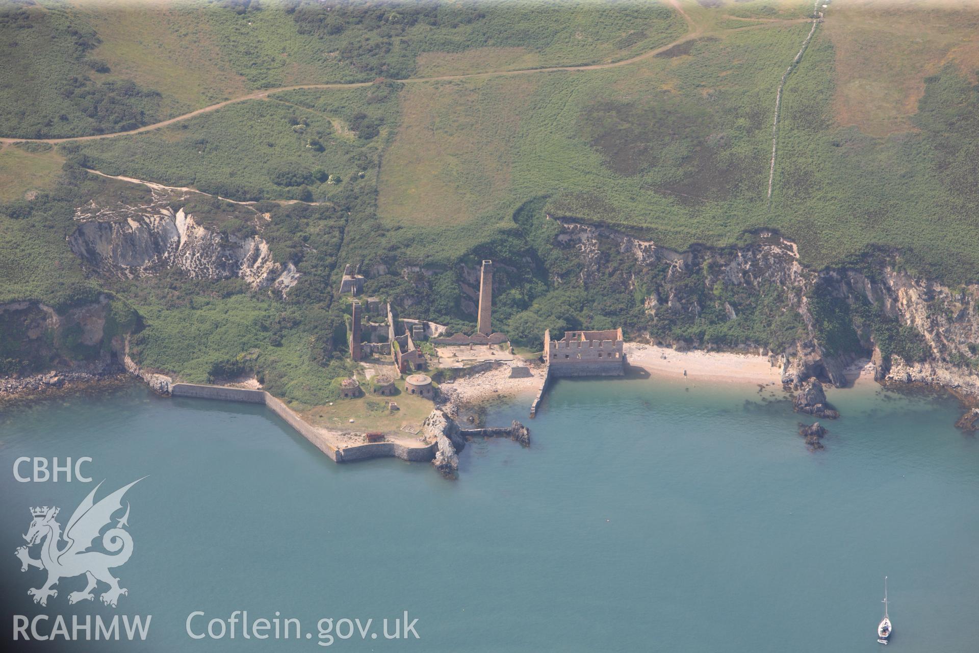 Porthwen silica brick works, near Amlwch, north Anglesey. Oblique aerial photograph taken during the Royal Commission?s programme of archaeological aerial reconnaissance by Toby Driver on 12th July 2013.