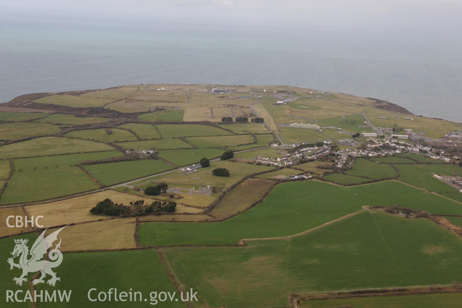 The Defence Evaluation and Research Agency base at Aberporth. Oblique aerial photograph taken during the Royal Commission's programme of archaeological aerial reconnaissance by Toby Driver on 13th March 2015.