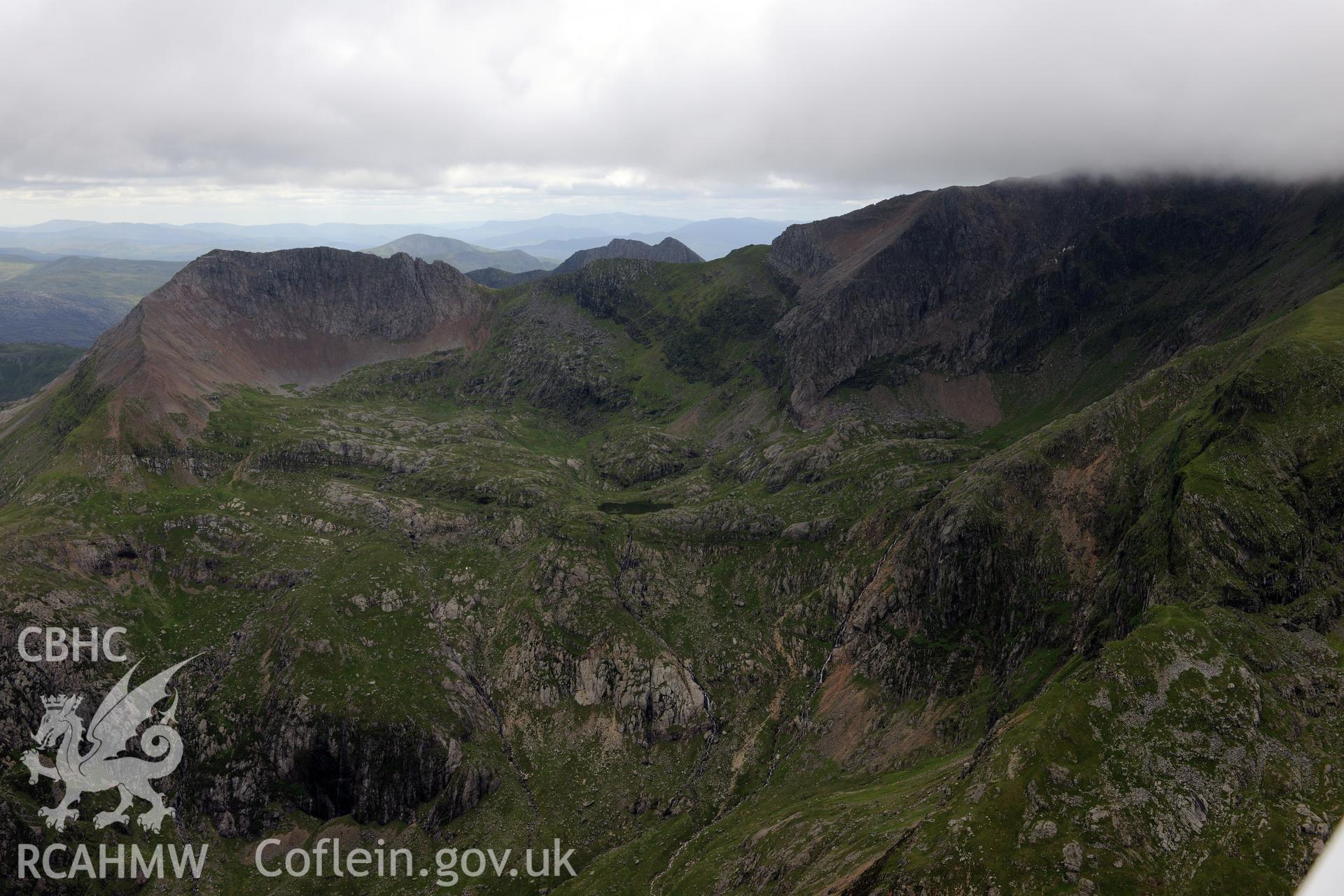 Snowdon. Oblique aerial photograph taken during the Royal Commission's programme of archaeological aerial reconnaissance by Toby Driver on 30th July 2015.