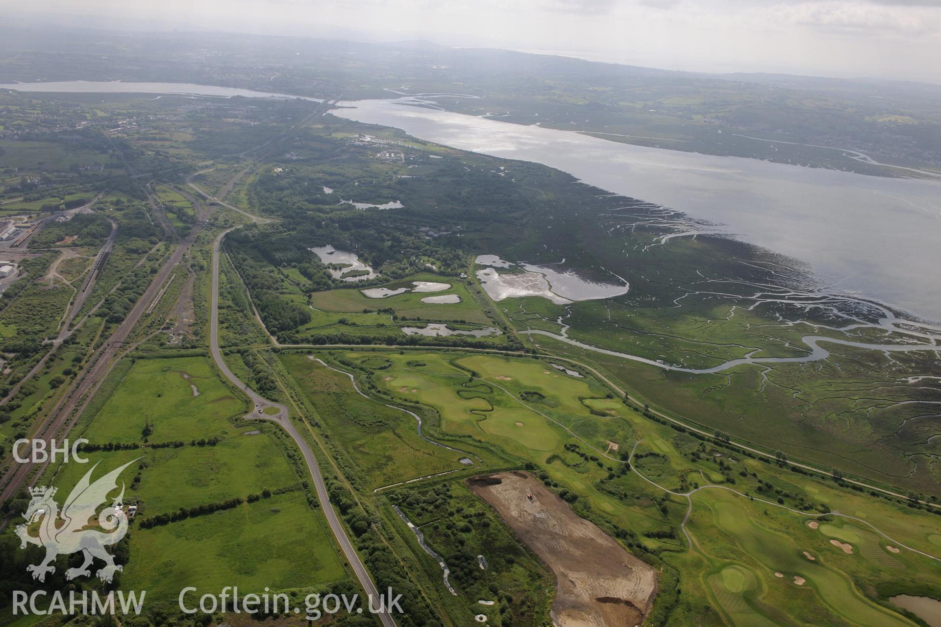 Wildfowl and Wetlands Trust, National Wetlands Centre, Llanelli. Oblique aerial photograph taken during the Royal Commission's programme of archaeological aerial reconnaissance by Toby Driver on 19th June 2015.