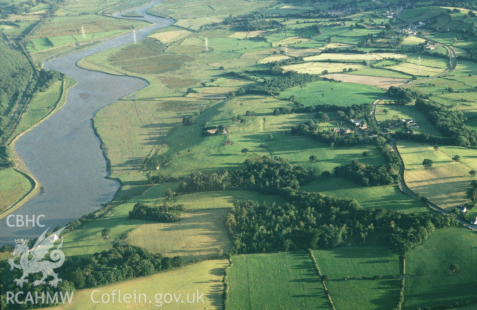 RCAHMW colour slide oblique aerial photograph of Caerhun Roman Auxiliary Roman, taken by CR Musson on 01/01/88