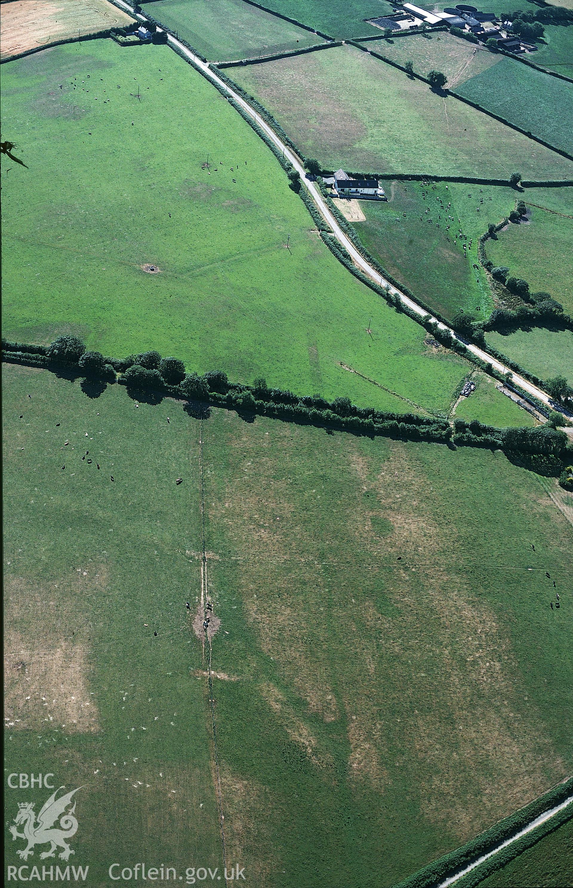 RCAHMW colour slide oblique aerial photograph of Broadway Roman Road;via Julia, Llawhaden, taken by C.R.Musson on the 25/07/1996