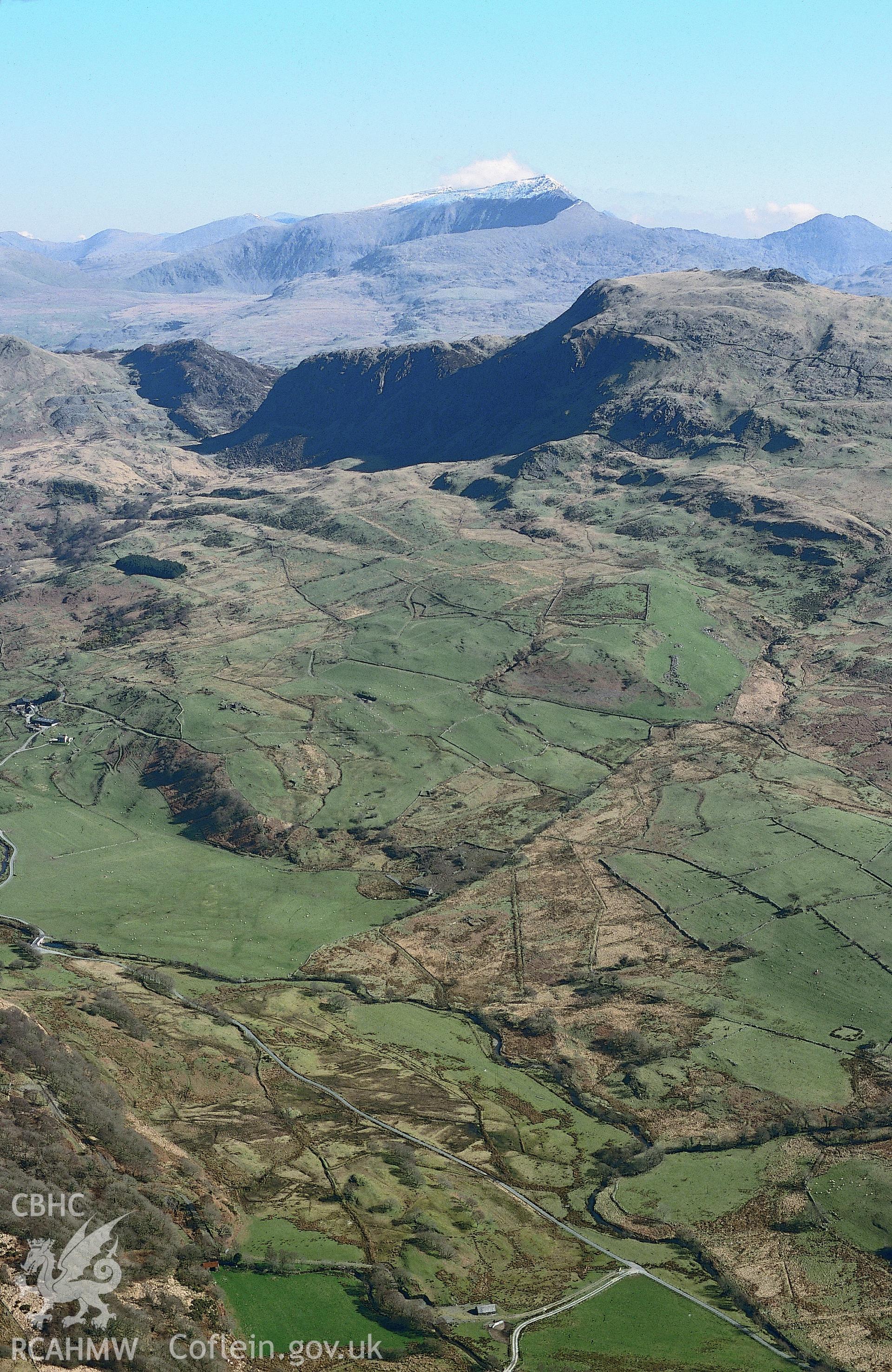 RCAHMW colour slide oblique aerial photograph of Snowden Summit Railway Terminus, Betws Garmon, taken by T.G.Driver on the 30/03/2000