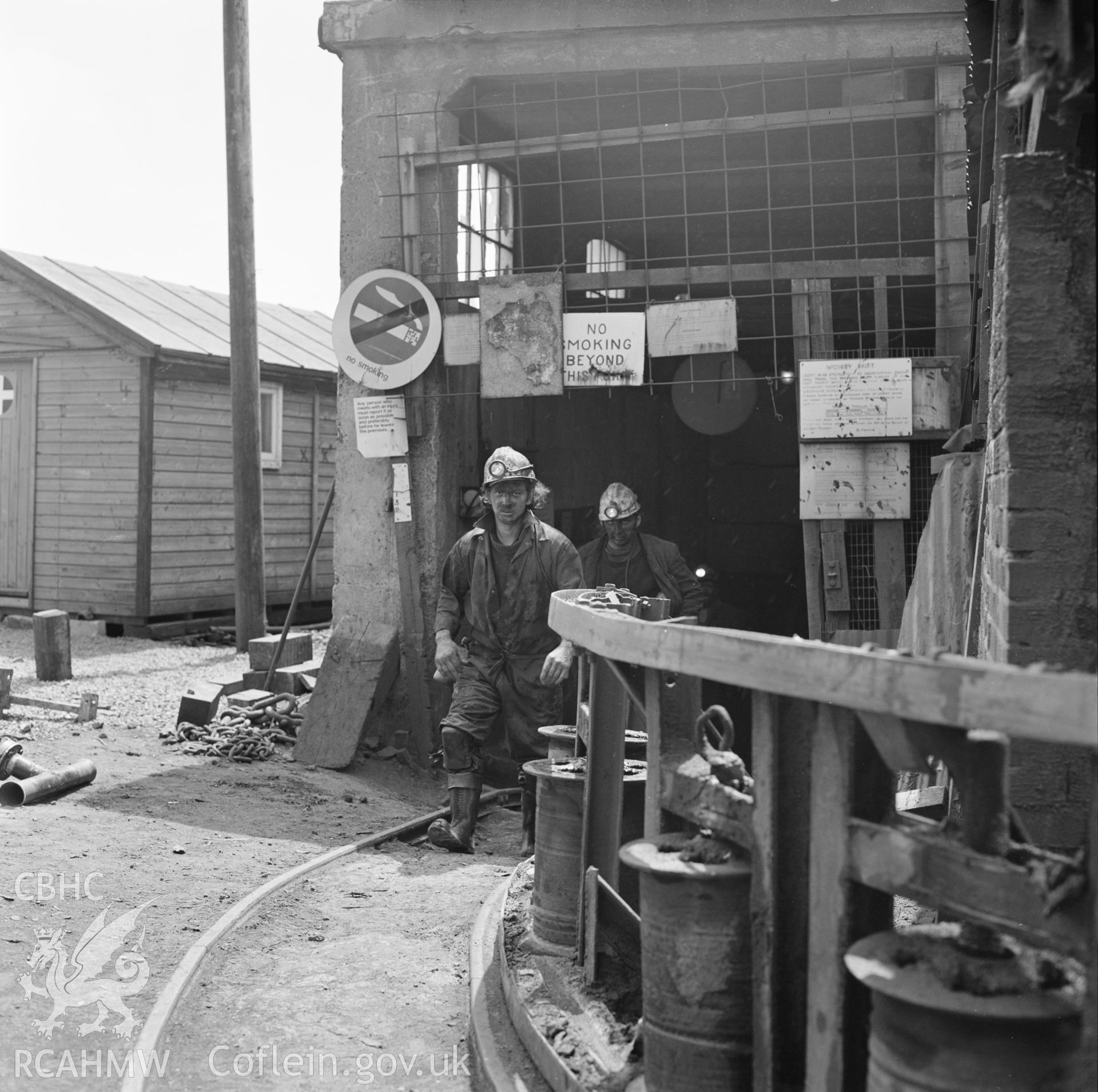 Digital copy of an acetate negative showing Big Pit - New Mine entrance to drift, from the John Cornwell Collection.