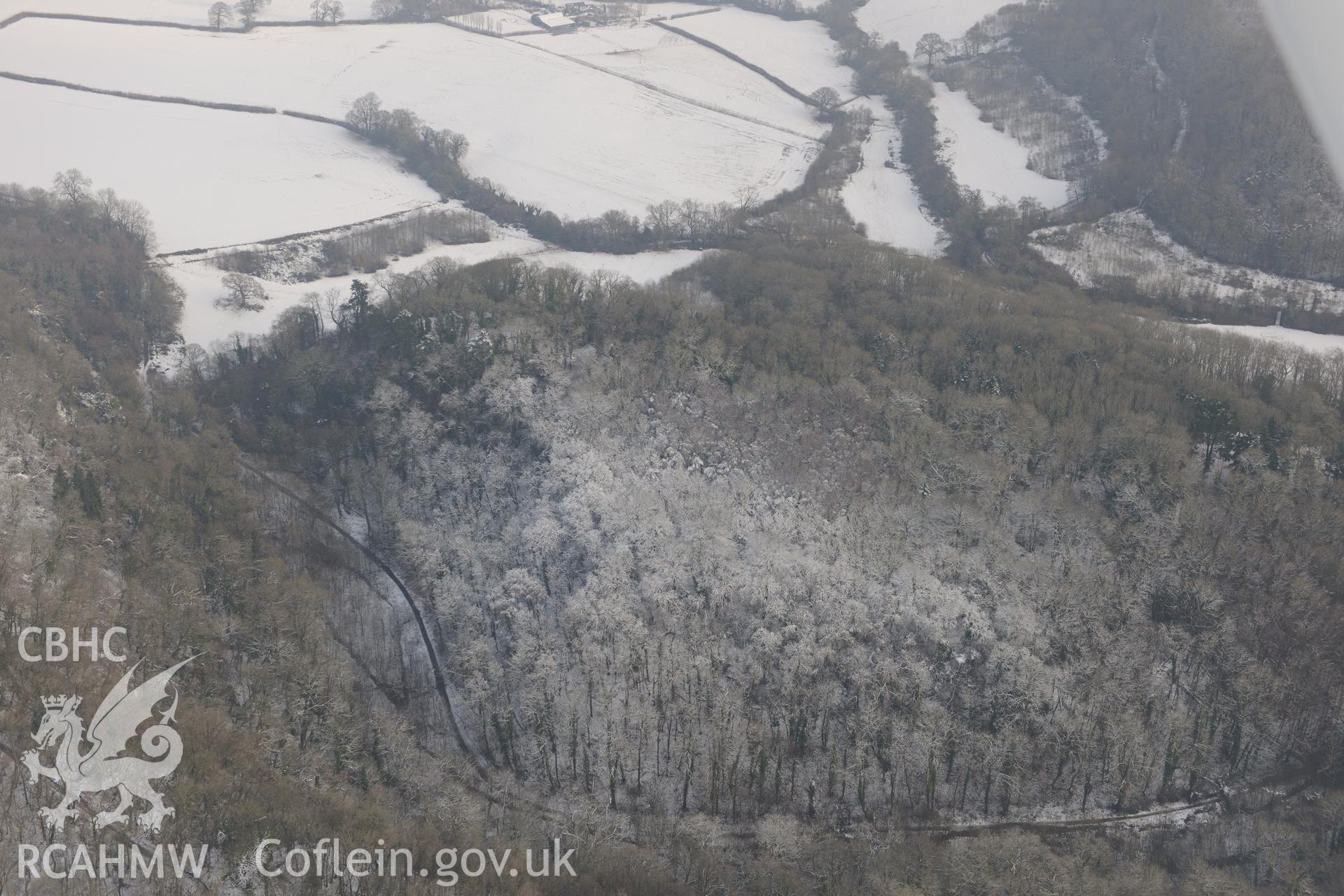 Dinas Powys fort and the Southern Banks defended enclosure at Dinas Powys, west of Penarth, Cardiff. Oblique aerial photograph taken during the Royal Commission?s programme of archaeological aerial reconnaissance by Toby Driver on 24th January 2013.