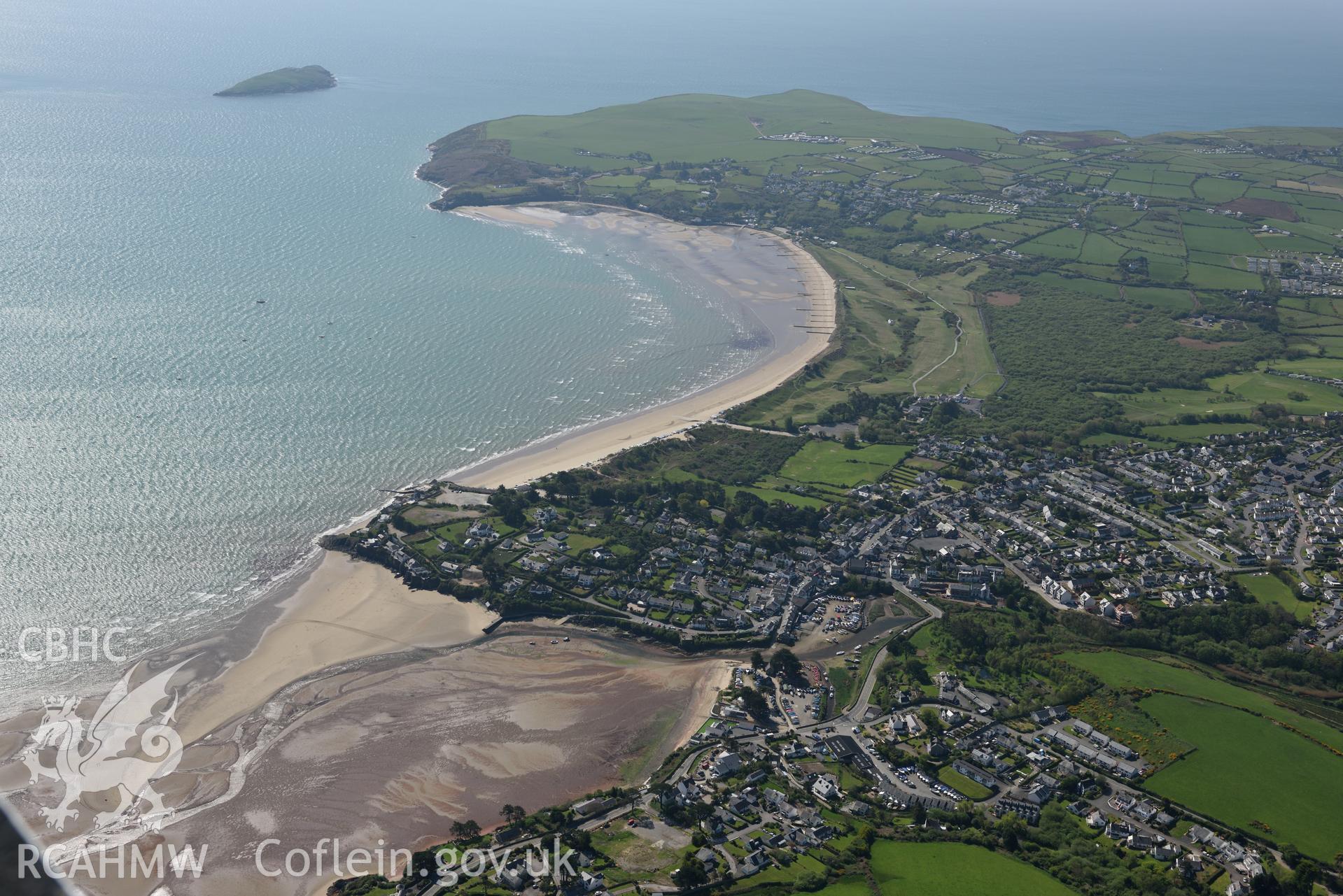 Aerial photography of Abersoch taken on 3rd May 2017.  Baseline aerial reconnaissance survey for the CHERISH Project. ? Crown: CHERISH PROJECT 2017. Produced with EU funds through the Ireland Wales Co-operation Programme 2014-2020. All material made free