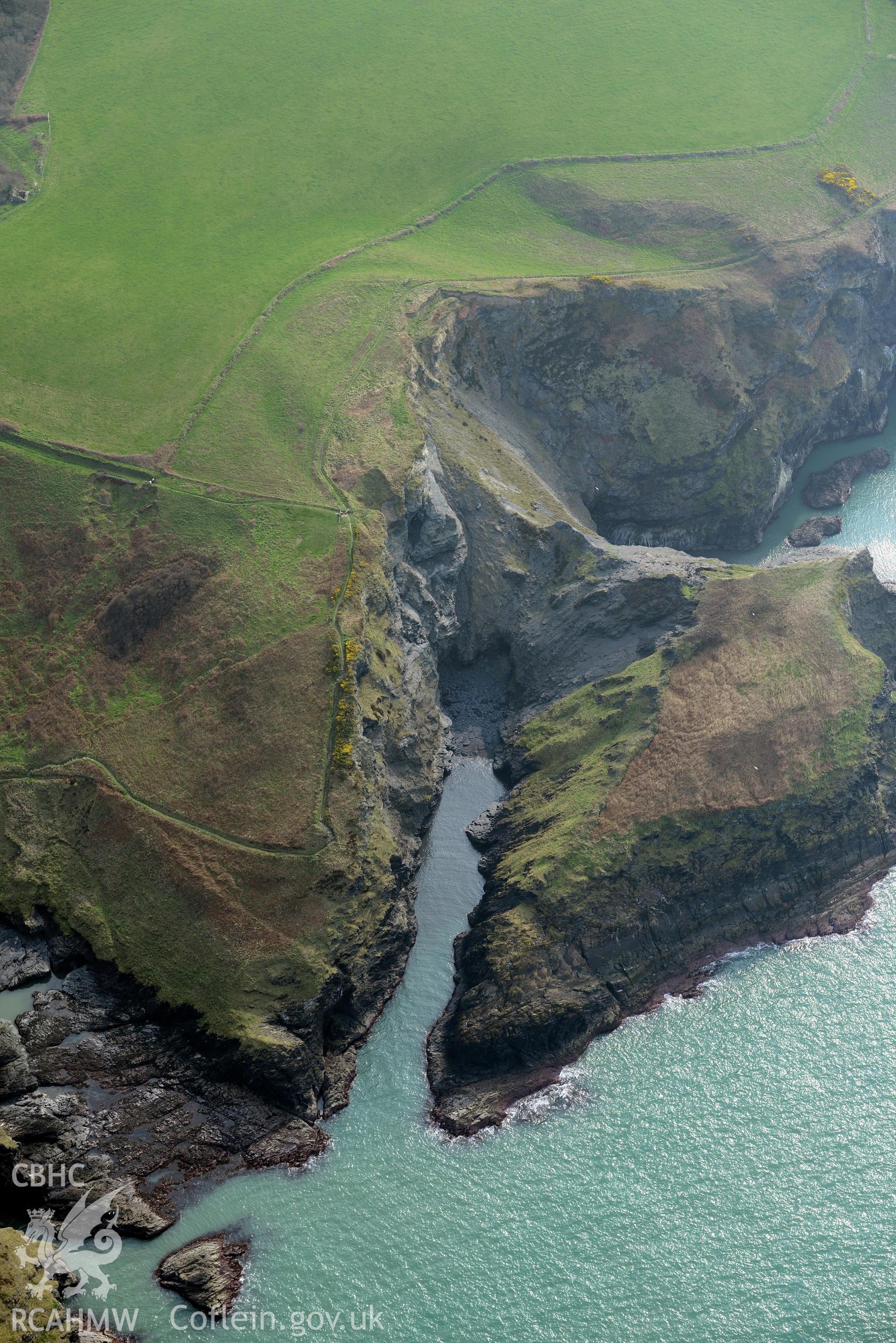 Aerial photography of Castell Treruffydd taken on 27th March 2017. Baseline aerial reconnaissance survey for the CHERISH Project. ? Crown: CHERISH PROJECT 2017. Produced with EU funds through the Ireland Wales Co-operation Programme 2014-2020. All material made freely available through the Open Government Licence.