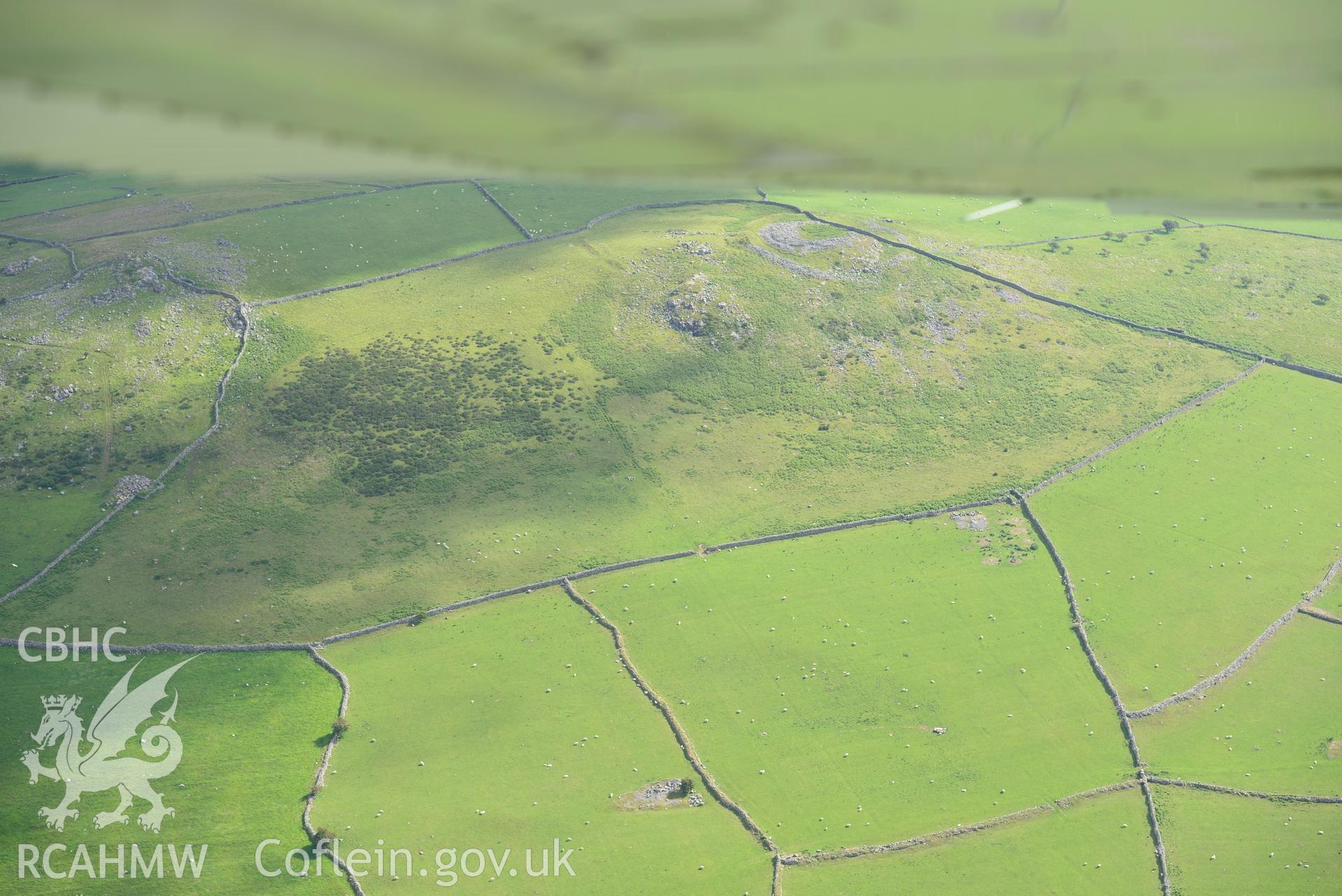 Carn Pentyrch Hillfort. Oblique aerial photograph taken during the Royal Commission's programme of archaeological aerial reconnaissance by Toby Driver on 23rd June 2015.