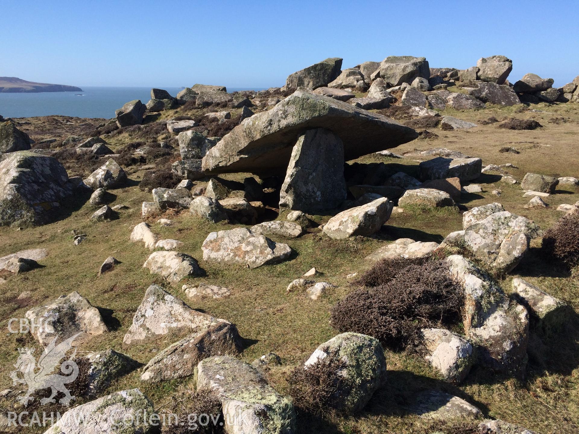 Colour photo showing view of Coetan Arthur, taken by Paul R. Davis, 2018.