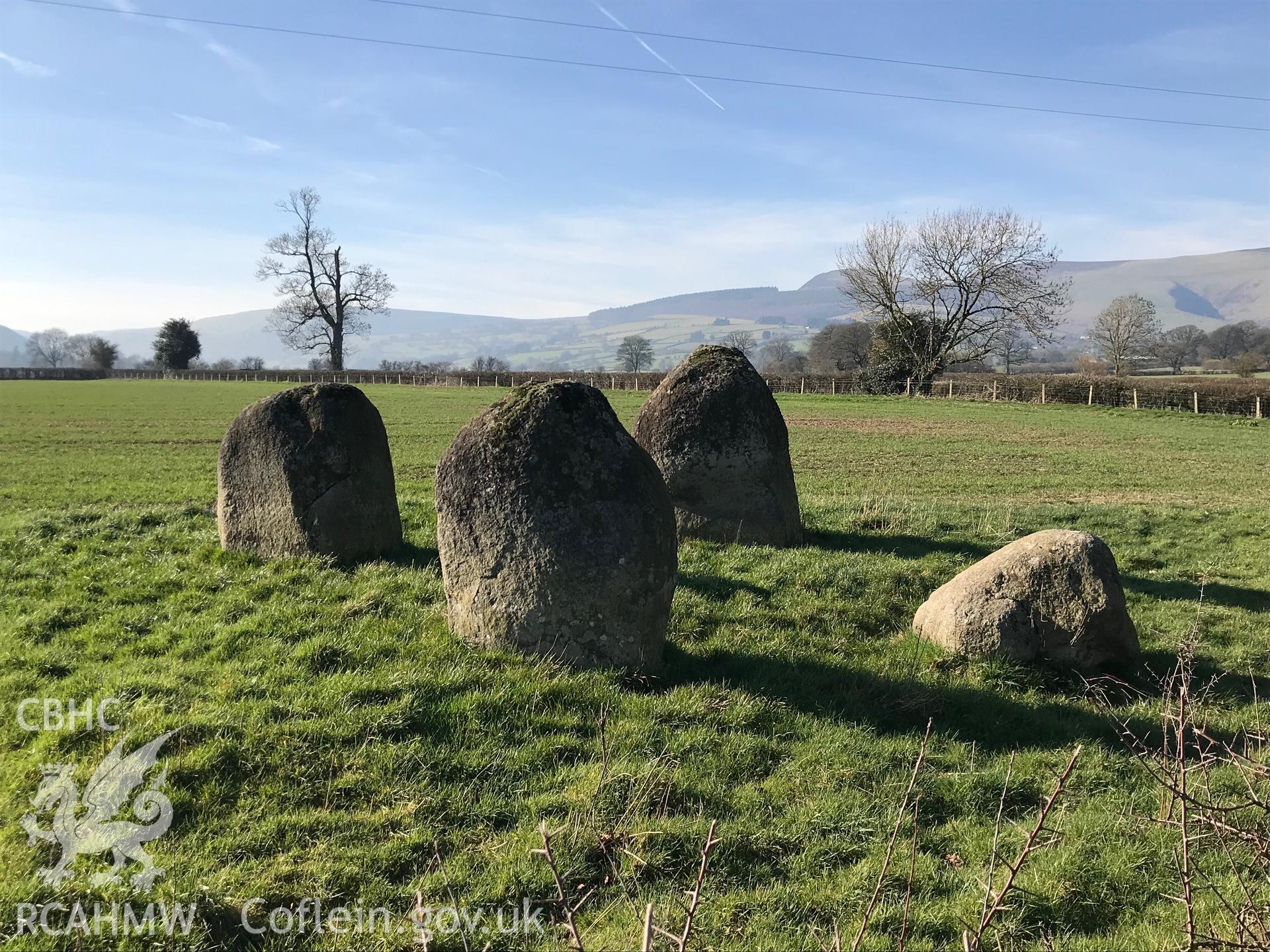 Colour photograph of Four Stones stone circle, Old Radnor, taken by Paul R. Davis on 25th February 2019.