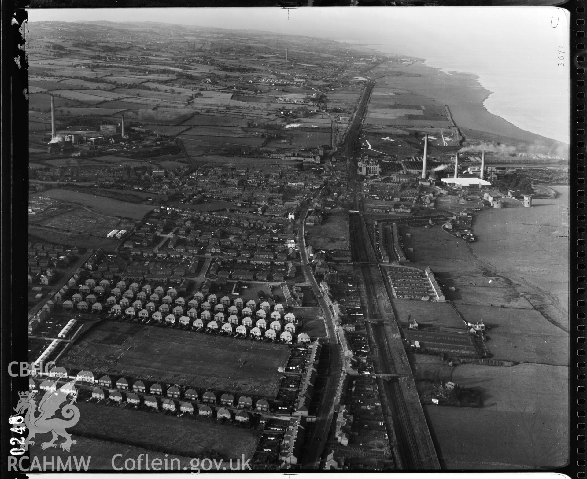 Digital copy of an acetate positive RAF aerial view of Flint.