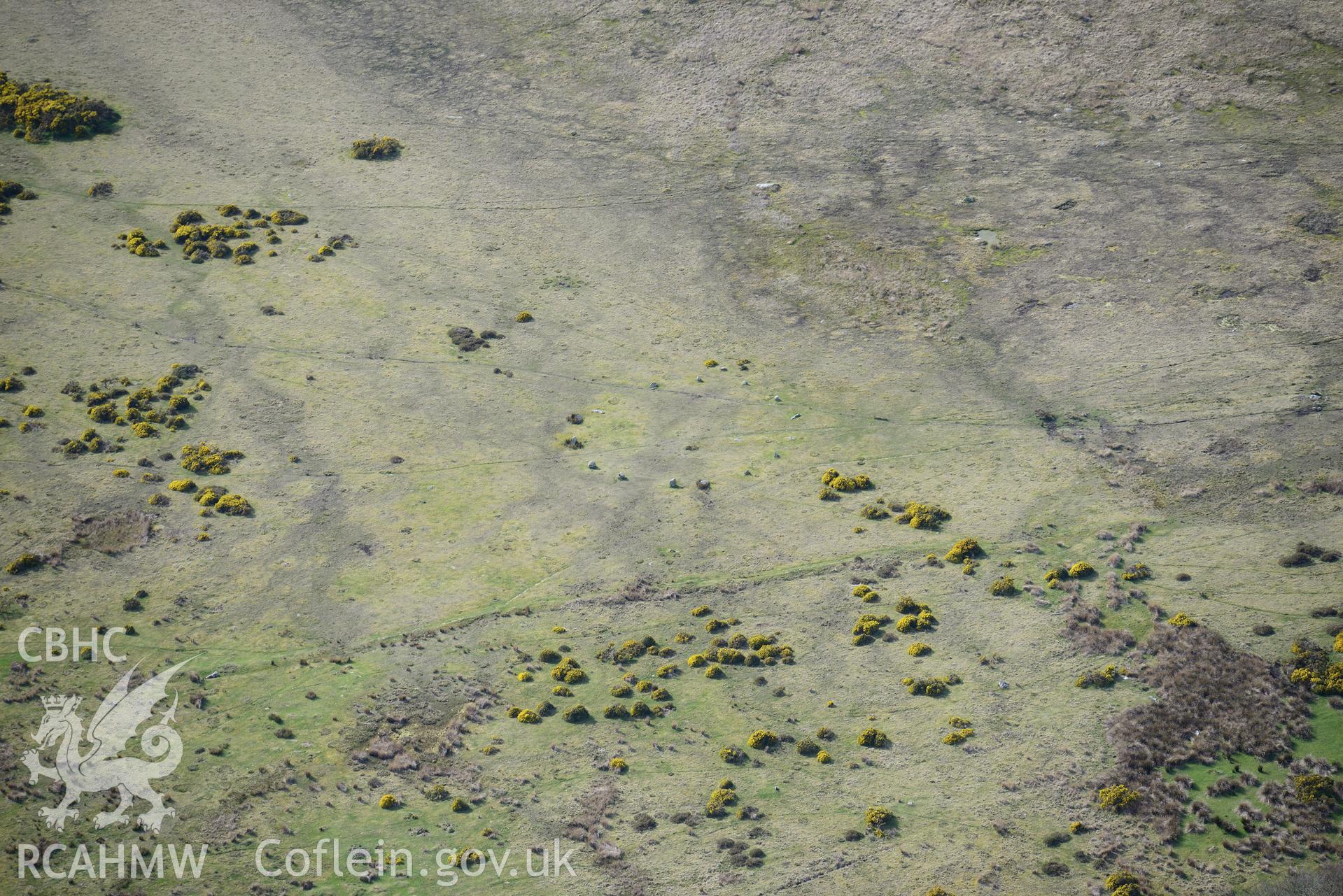 Gors Fawr Stone Circle. Oblique aerial photograph taken during the Royal Commission's programme of archaeological aerial reconnaissance by Toby Driver on 15th April 2015.