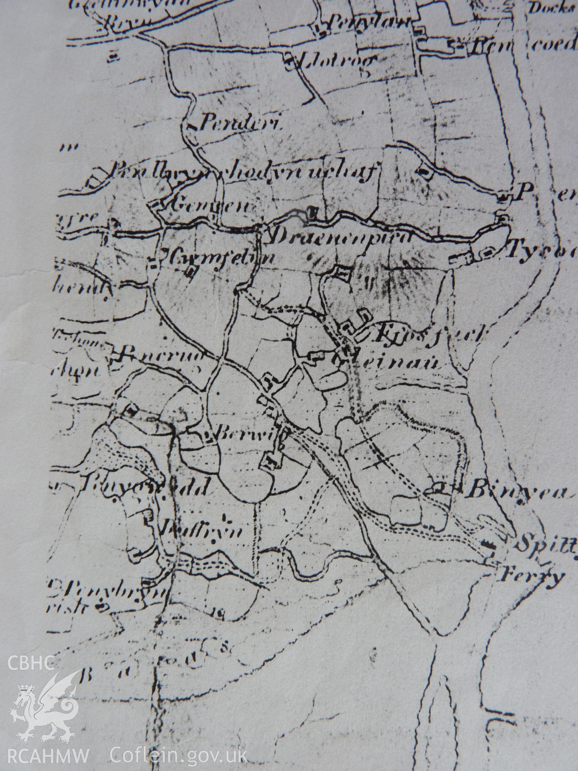 Digitised OS original surveyors drawing from 1813, showing the around Bynea. Map included as part of archaeological appraisal of Gwndwn Mawr, Station Road, Bynea, Carmarthenshire, 2014.