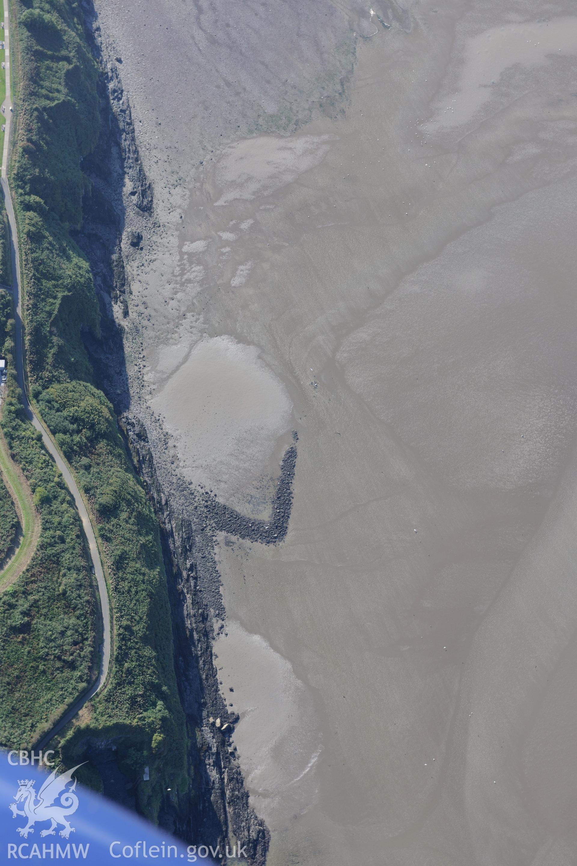 South-east fish trap at Fishguard Harbour. Oblique aerial photograph taken during the Royal Commission's programme of archaeological aerial reconnaissance by Toby Driver on 30th September 2015.