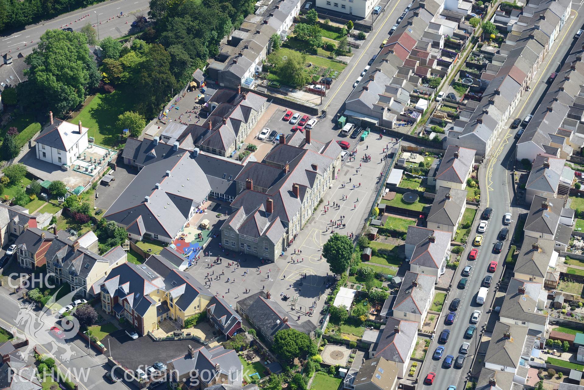 St. Mary's Catholic Primary School, Bridgend. Oblique aerial photograph taken during the Royal Commission's programme of archaeological aerial reconnaissance by Toby Driver on 19th June 2015.