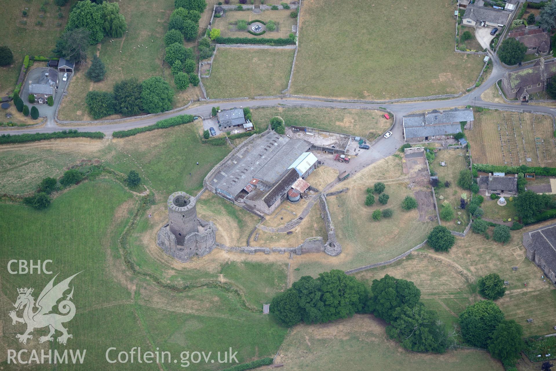 Royal Commission aerial photography of Tretower Castle taken on 19th July 2018 during the 2018 drought.