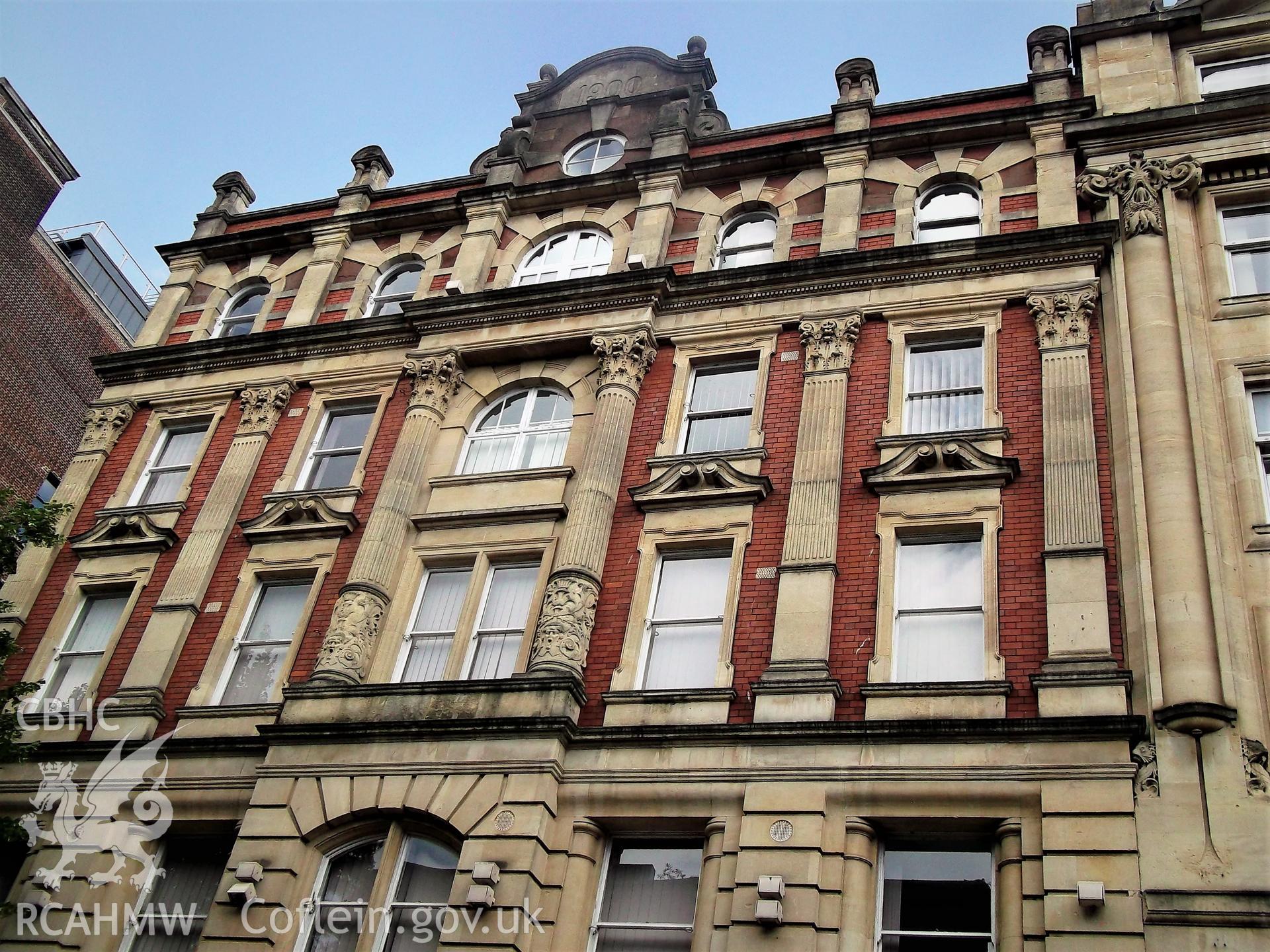 Colour photograph showing exterior of Saint Line House, Mount Stuart Square, Butetown, taken by Adam Coward on 10th July 2018.