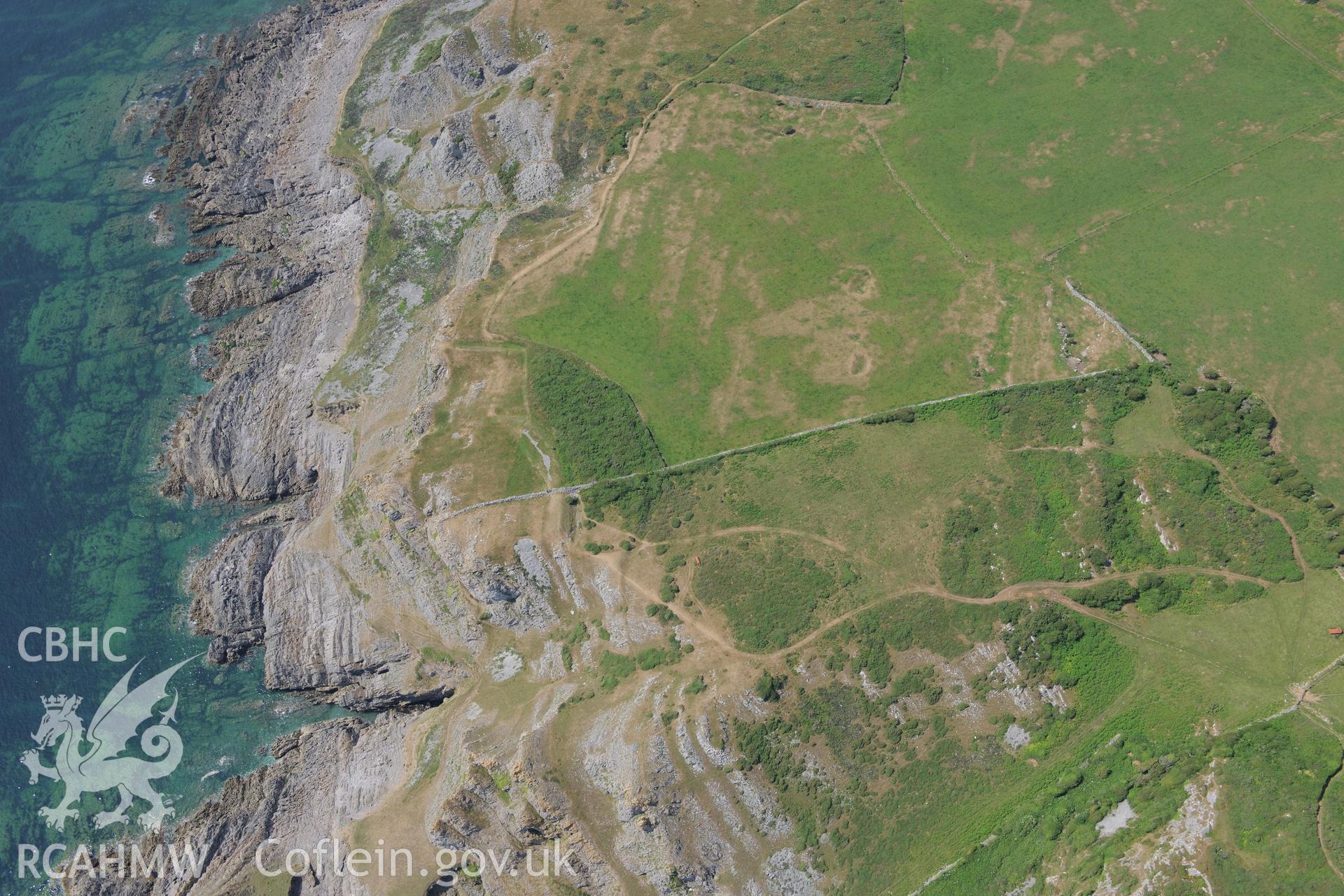 Deborah's Hole Camp or The Knave Promontory Fort. Oblique aerial photograph taken during the Royal Commission?s programme of archaeological aerial reconnaissance by Toby Driver on 16th July 2013.