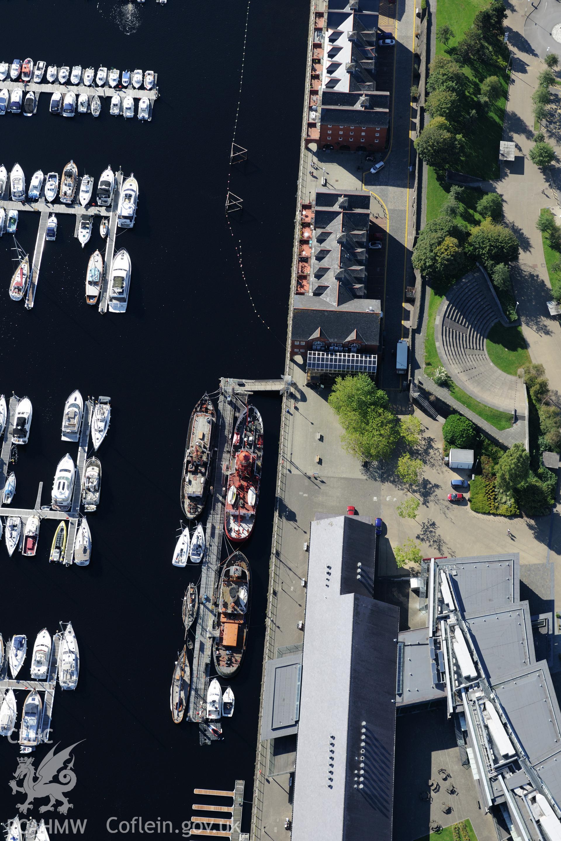 South Dock, Swansea Marina. Oblique aerial photograph taken during the Royal Commission's programme of archaeological aerial reconnaissance by Toby Driver on 30th September 2015.