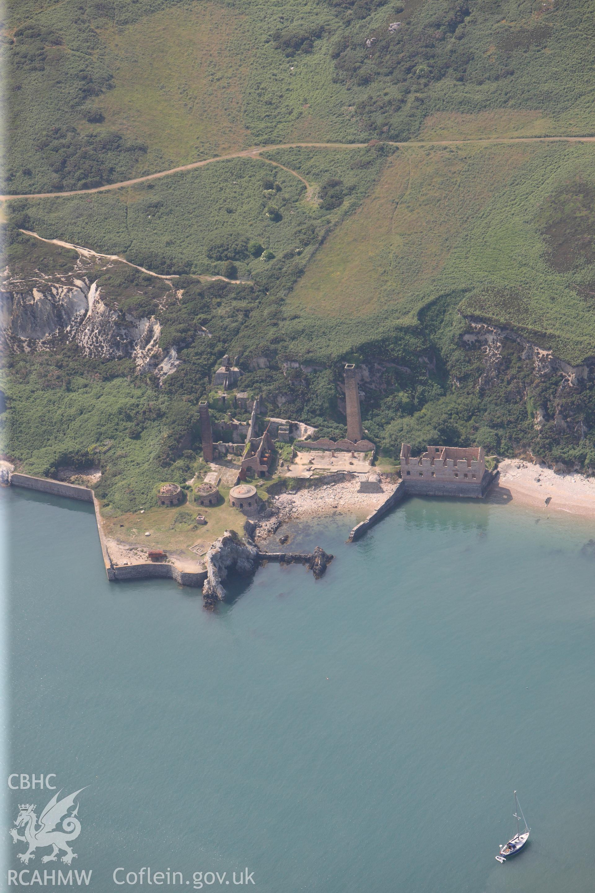 Porthwen silica brick works, near Amlwch, north Anglesey. Oblique aerial photograph taken during the Royal Commission?s programme of archaeological aerial reconnaissance by Toby Driver on 12th July 2013.