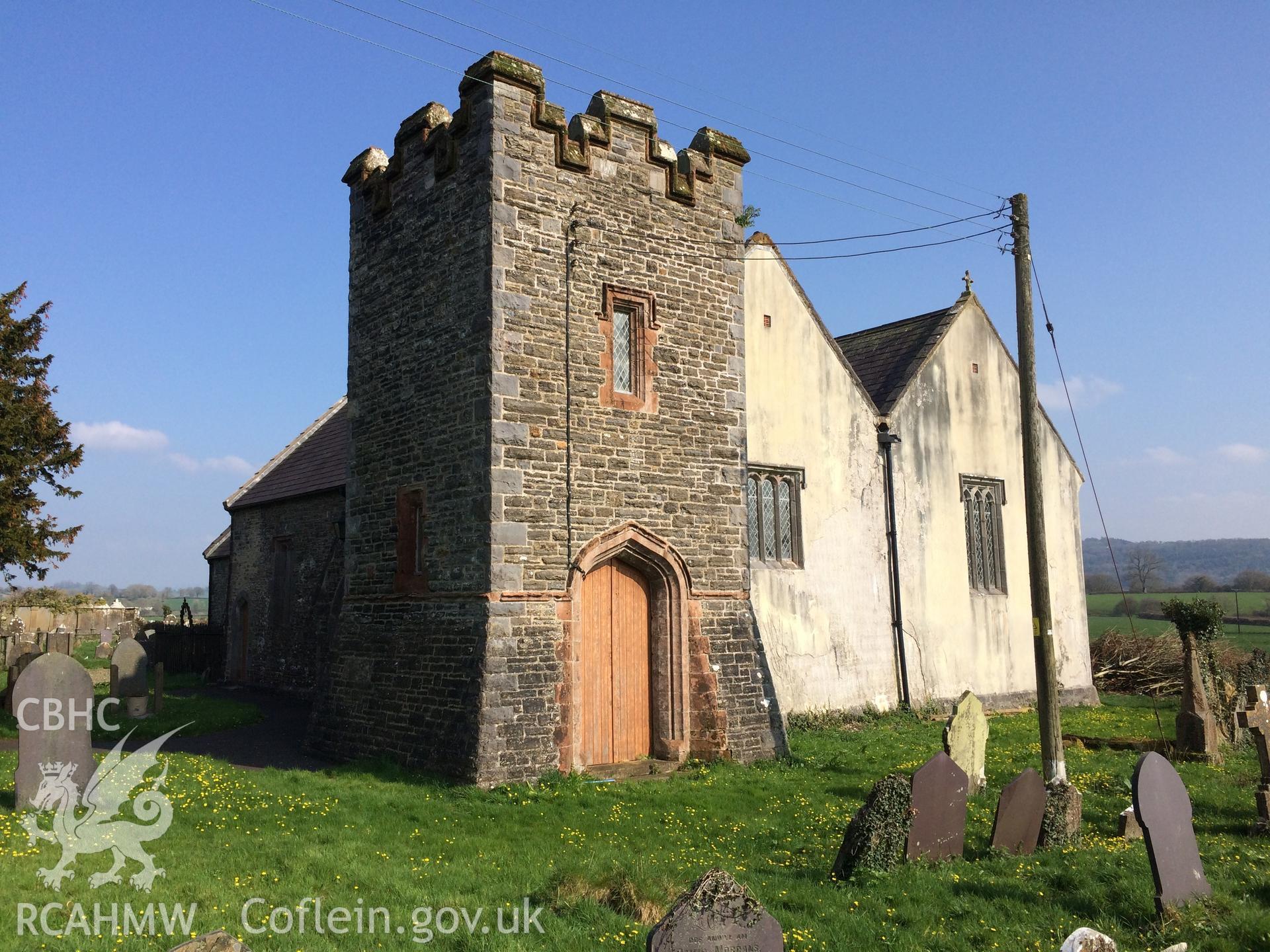 Colour photo showing external view of St Egwad's Church, Llanegwad, taken by Paul R. Davis, 2018.