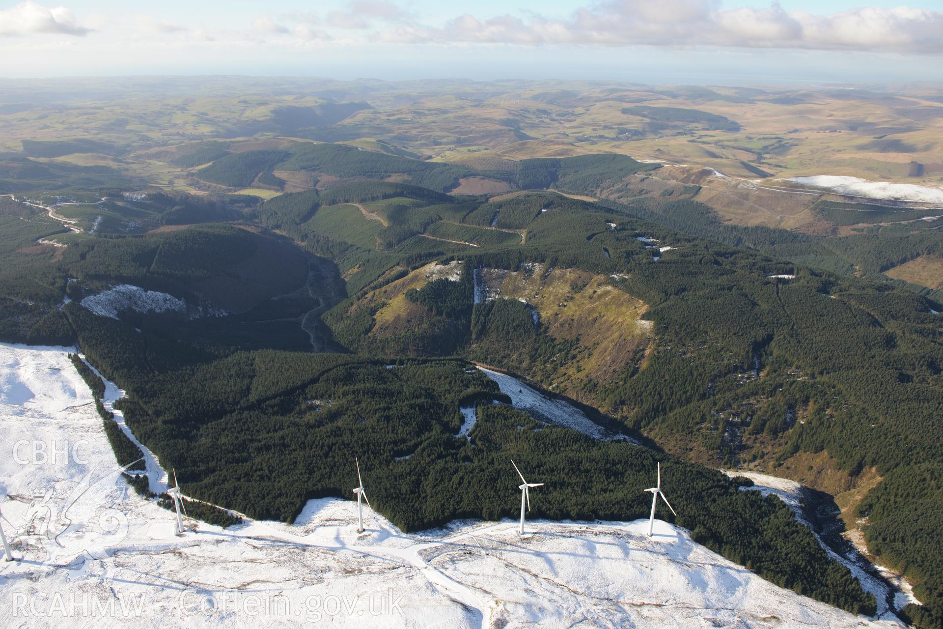 Cefn Croes wind farm, east of Llangurig. Oblique aerial photograph taken during the Royal Commission's programme of archaeological aerial reconnaissance by Toby Driver on 4th February 2015.