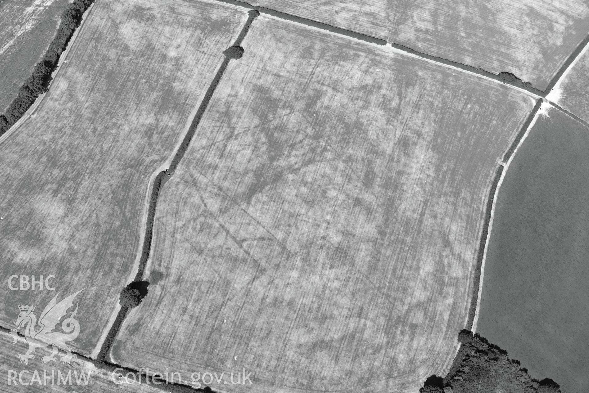 Royal Commission aerial photography of Walton wood or Llys y Fran Romano-British cropmark enclosures taken on 19th July 2018 during the 2018 drought.