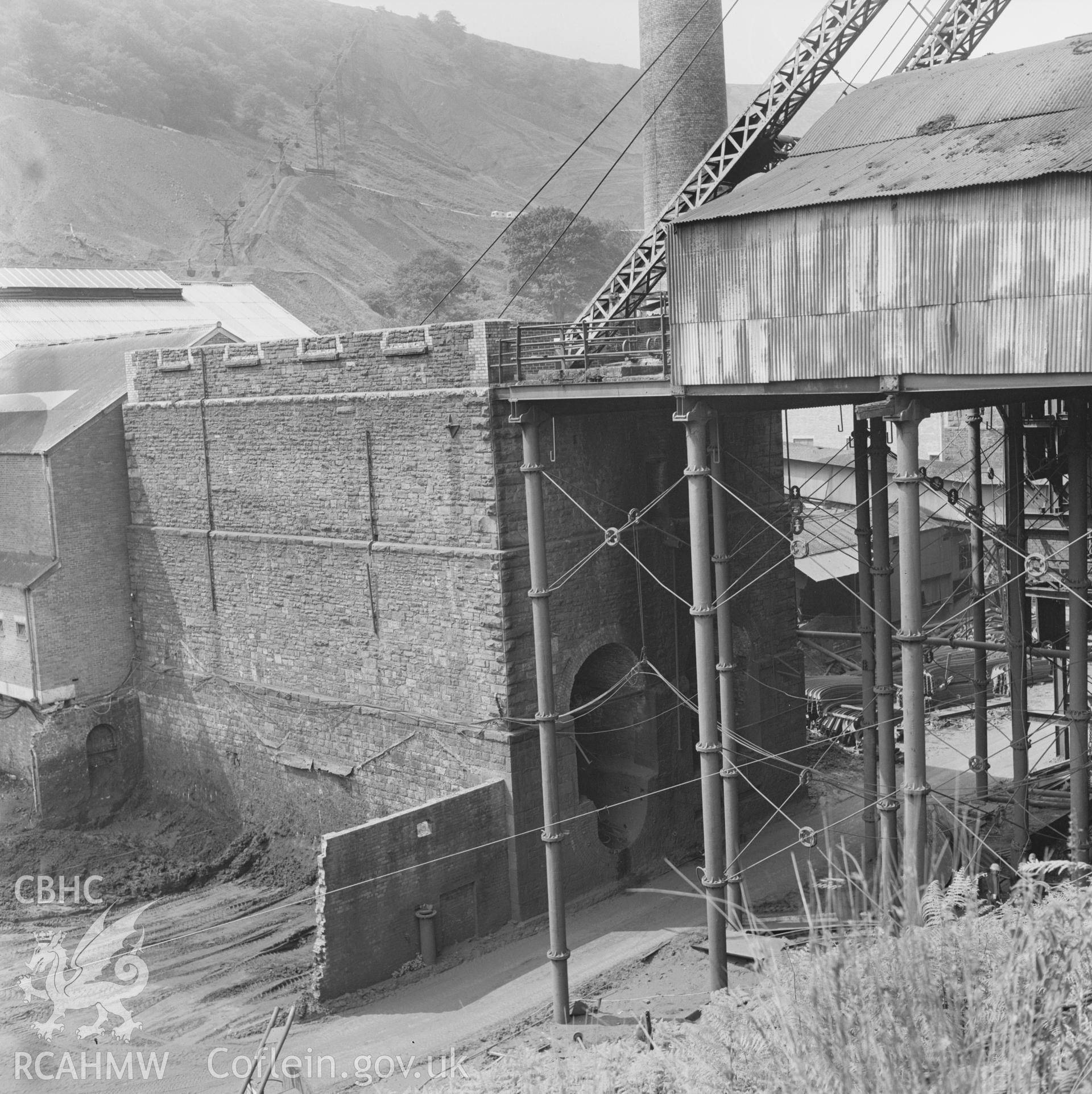 Digital copy of an acetate negative showing cast iron columns supporting pit bank at Marine Colliery from the John Cornwell Collection.