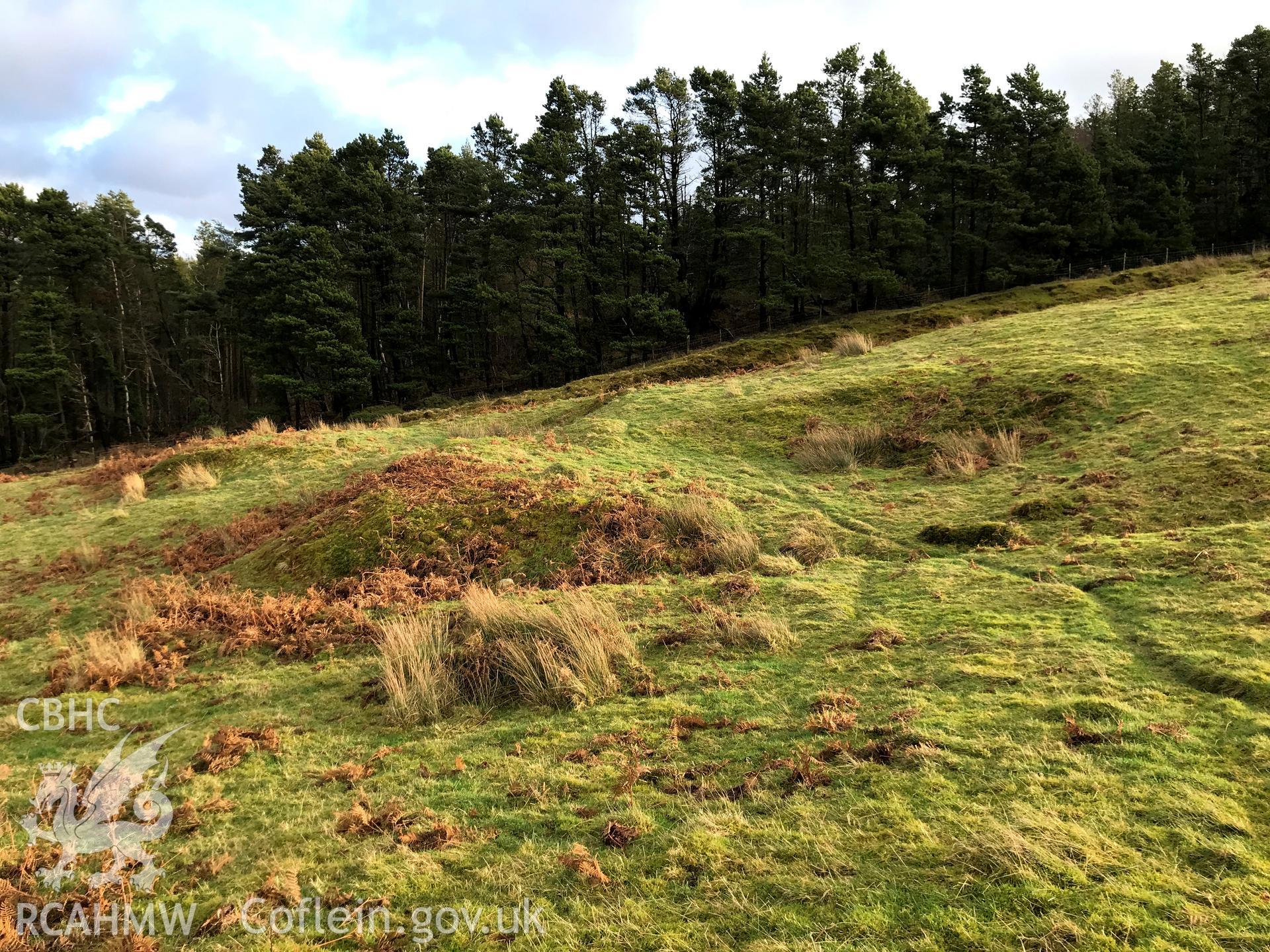 Digital colour photograph showing deserted rural settlement north of Foel Fynyddau, Pelenna, taken by Paul Davis on 12th January 2020.