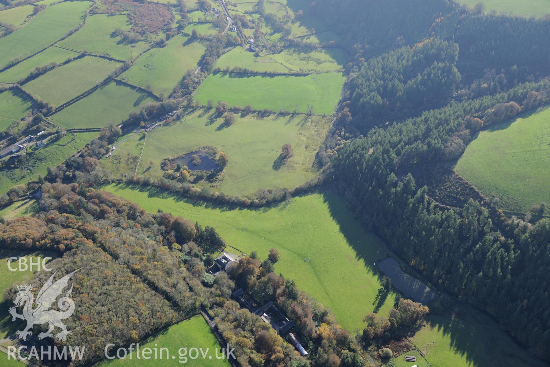 Allt-yr-Odyn House and Garden, Rhydowen. Oblique aerial photograph taken during the Royal Commission's programme of archaeological aerial reconnaissance by Toby Driver on 2nd November 2015.