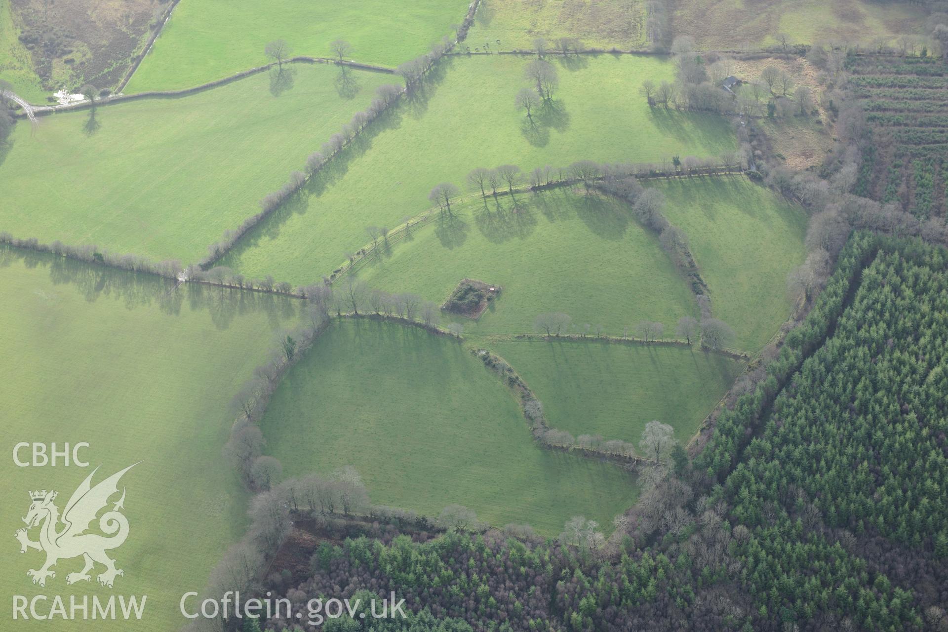 Castell Goetre Hillfort. Oblique aerial photograph taken during the Royal Commission's programme of archaeological aerial reconnaissance by Toby Driver on 6th January 2015.