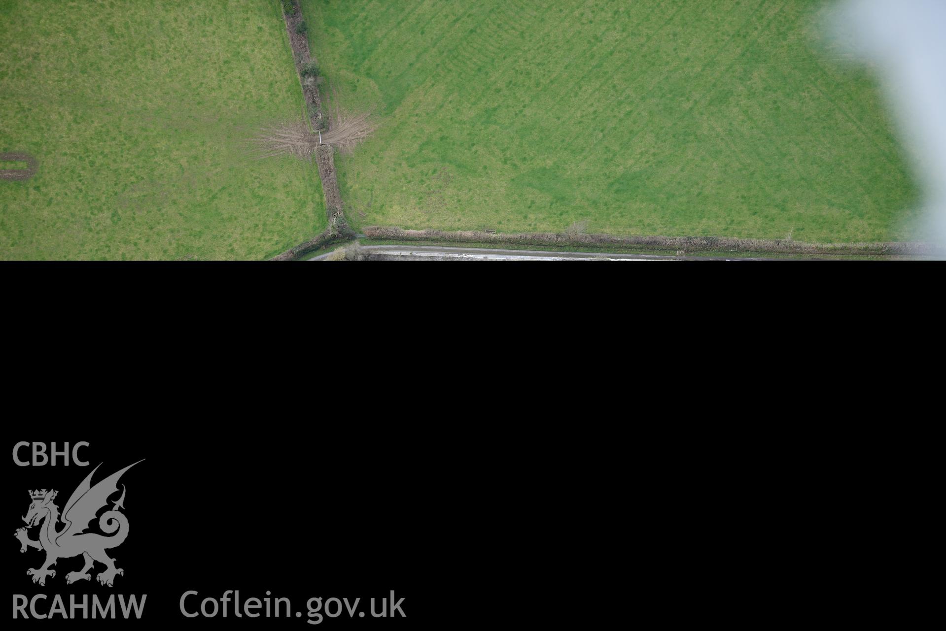 Pentre mansion and garden, near Newchapel, Boncath. Oblique aerial photograph taken during the Royal Commission's programme of archaeological aerial reconnaissance by Toby Driver on 13th March 2015.