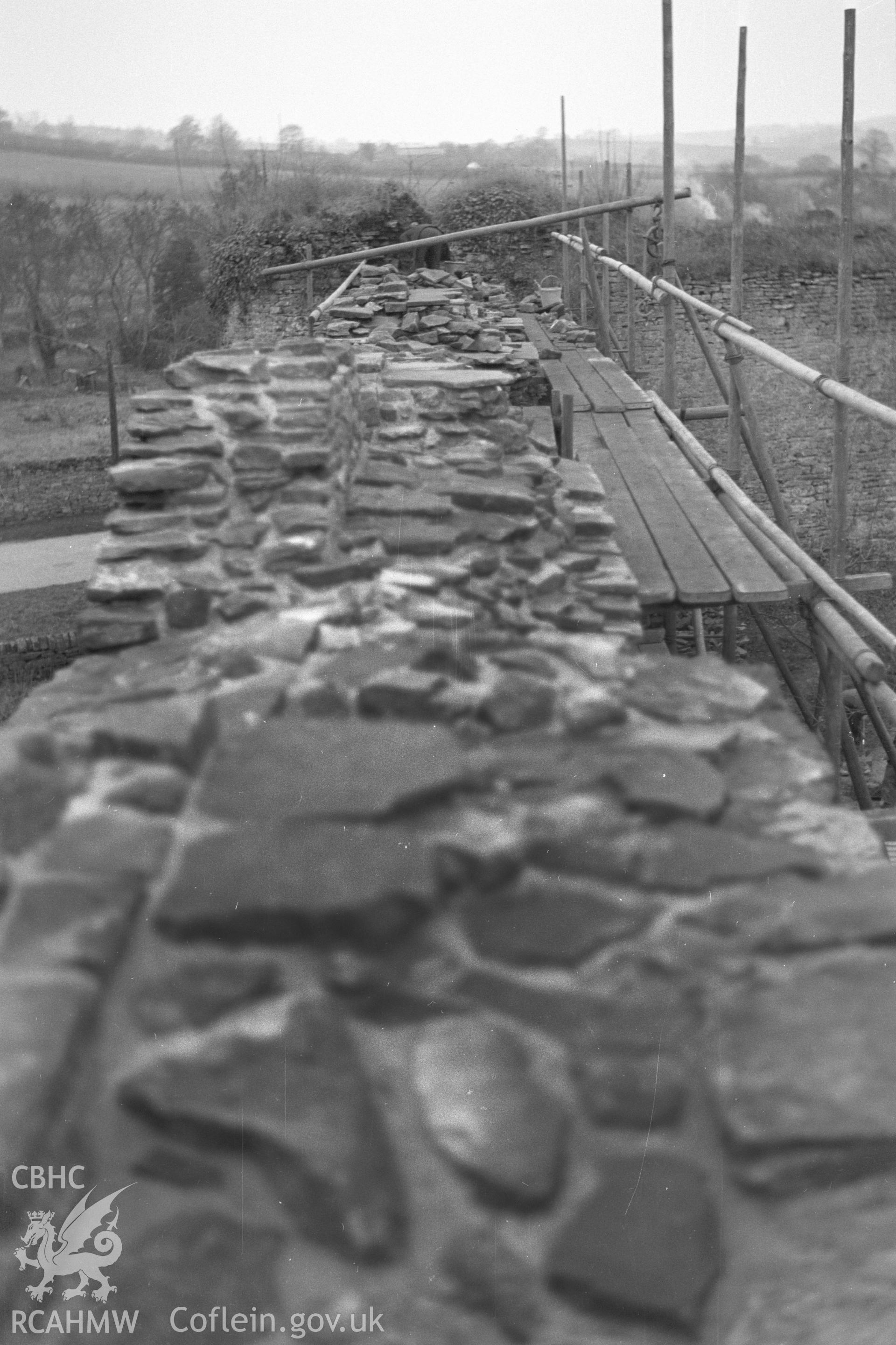 Digital copy of a nitrate negative showing view of Skenfrith Castle taken by Leonard Monroe.