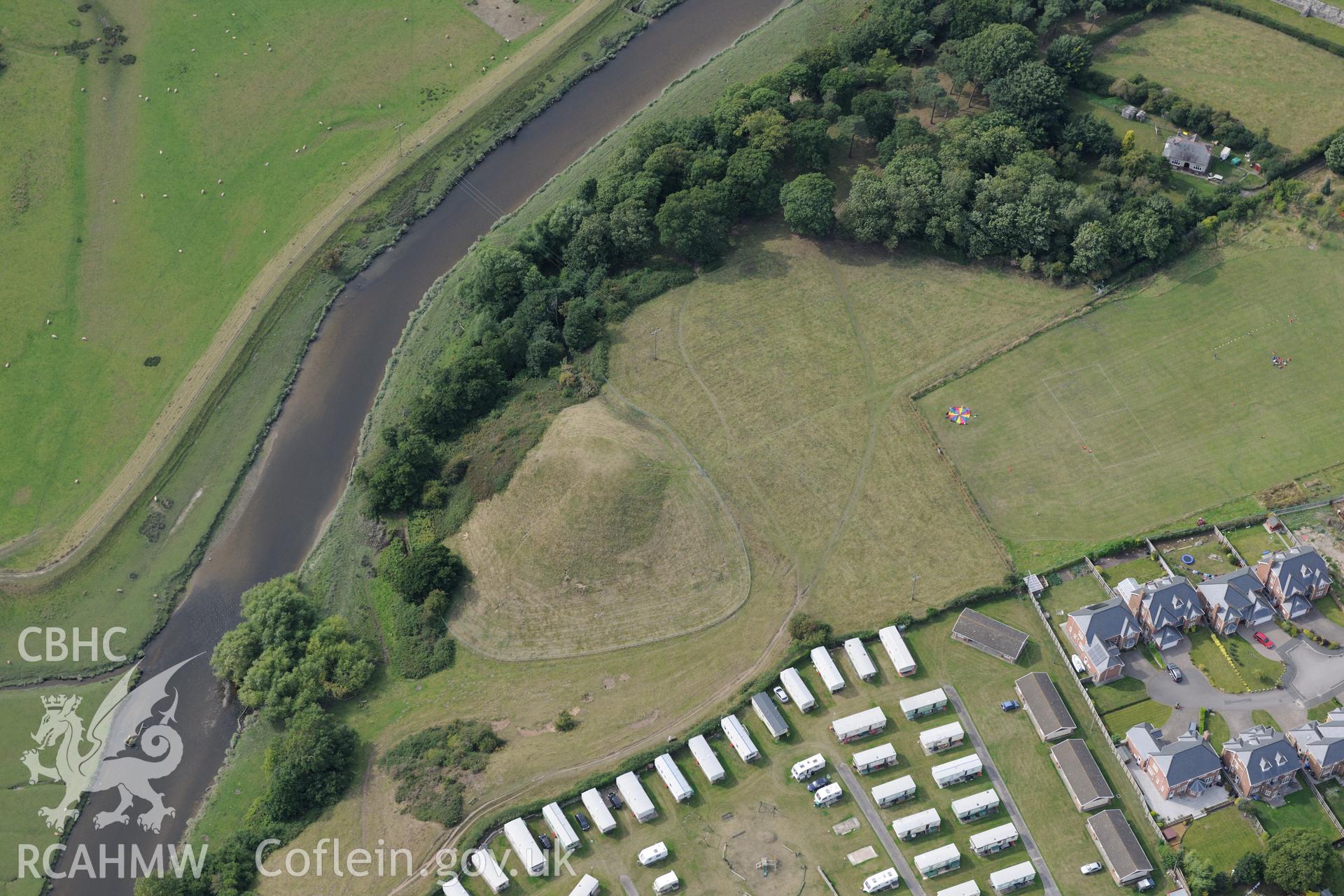 Twt Hill motte and bailey, Rhuddlan. Oblique aerial photograph taken during the Royal Commission's programme of archaeological aerial reconnaissance by Toby Driver on 11th September 2015.