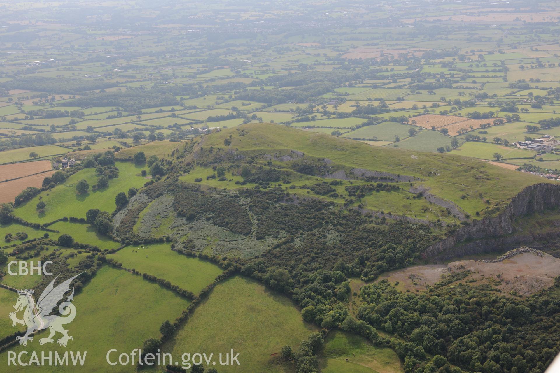 Moel Hiraddug Camp, Dyserth, near St. Asaph. Oblique aerial photograph taken during the Royal Commission's programme of archaeological aerial reconnaissance by Toby Driver on 11th September 2015.