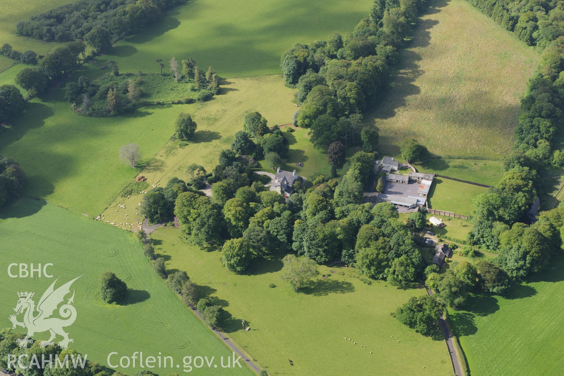 Plas Bodegroes and Plas Bodegroes garden, Pwllheli. Oblique aerial photograph taken during the Royal Commission's programme of archaeological aerial reconnaissance by Toby Driver on 23rd June 2015.