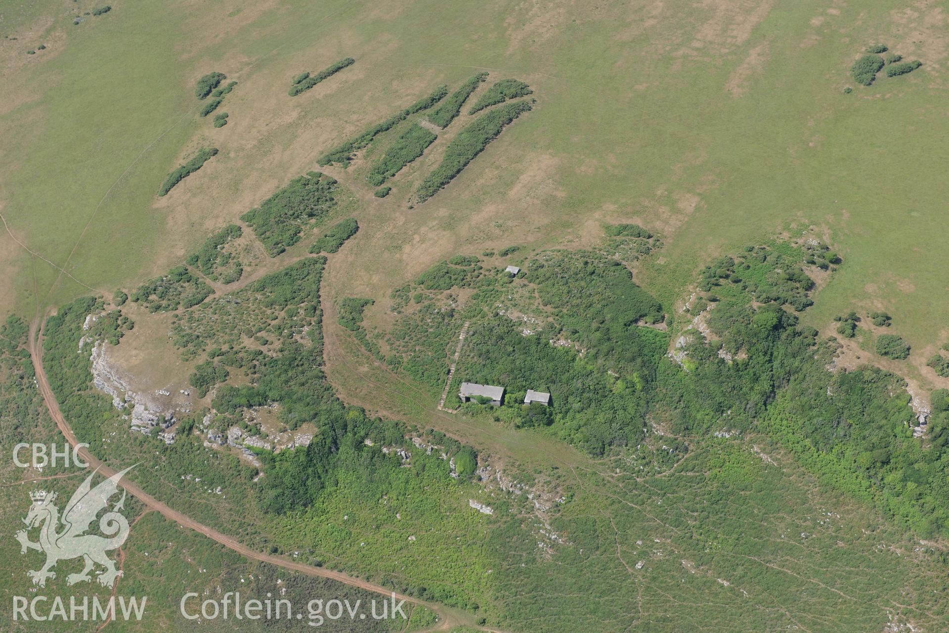 Oxwich Bay Radar Station. Oblique aerial photograph taken during the Royal Commission?s programme of archaeological aerial reconnaissance by Toby Driver on 16th July 2013.