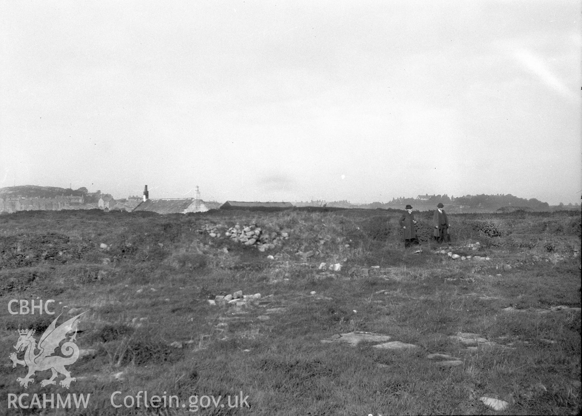 Digital copy of a nitrate negative showing view of Segontium Roman Site, Llanbeblig, taken by Leonard Monroe 1928.