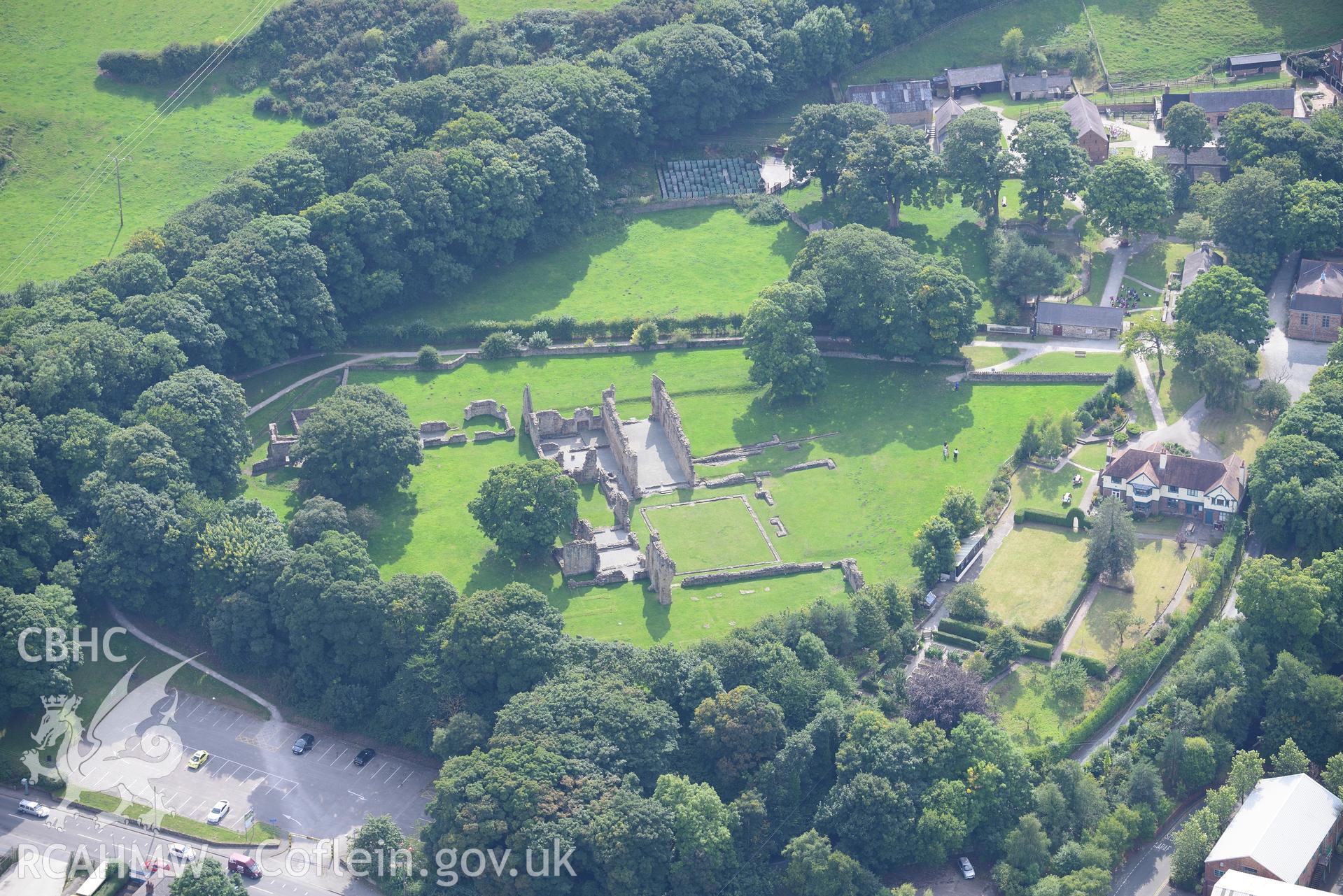 Basingwerk Abbey, Holywell. Oblique aerial photograph taken during the Royal Commission's programme of archaeological aerial reconnaissance by Toby Driver on 11th September 2015.