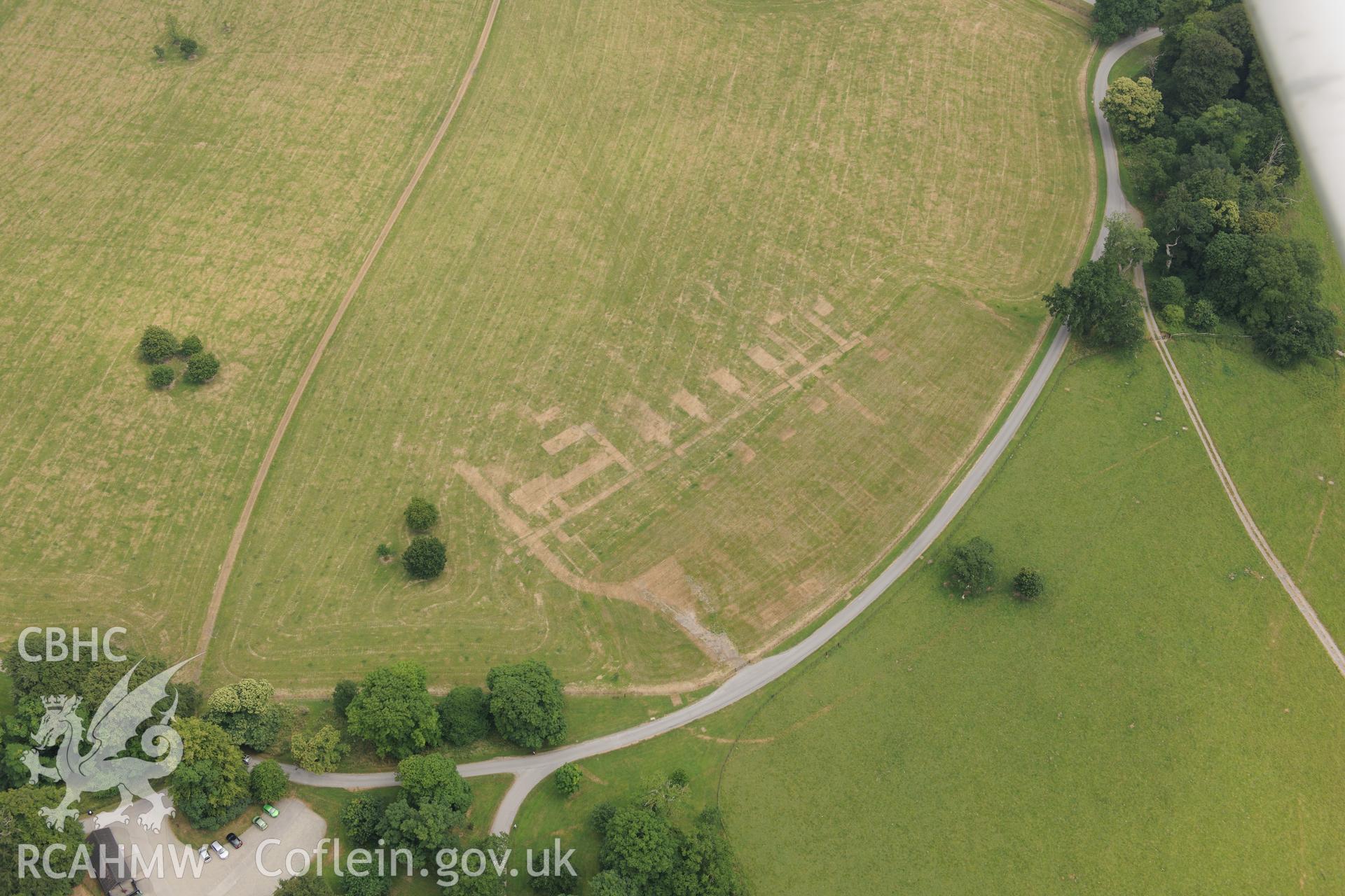 Royal Commission aerial photography of parchmarks in Dinefwr Park recorded during drought conditions on 22nd July 2013.