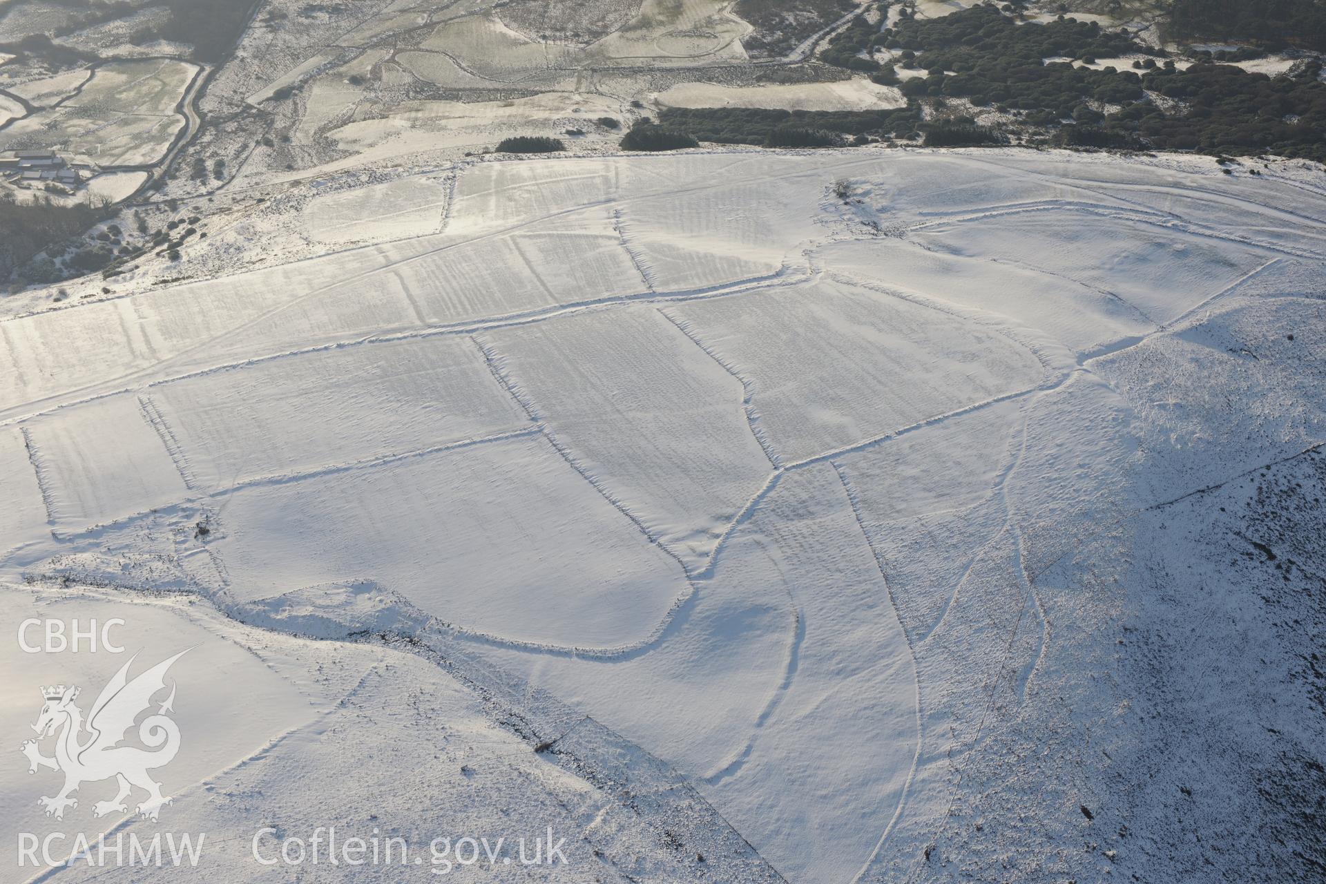 Deserted rural settlement earthworks at Margam, Port Talbot. Oblique aerial photograph taken during the Royal Commission?s programme of archaeological aerial reconnaissance by Toby Driver on 24th January 2013.