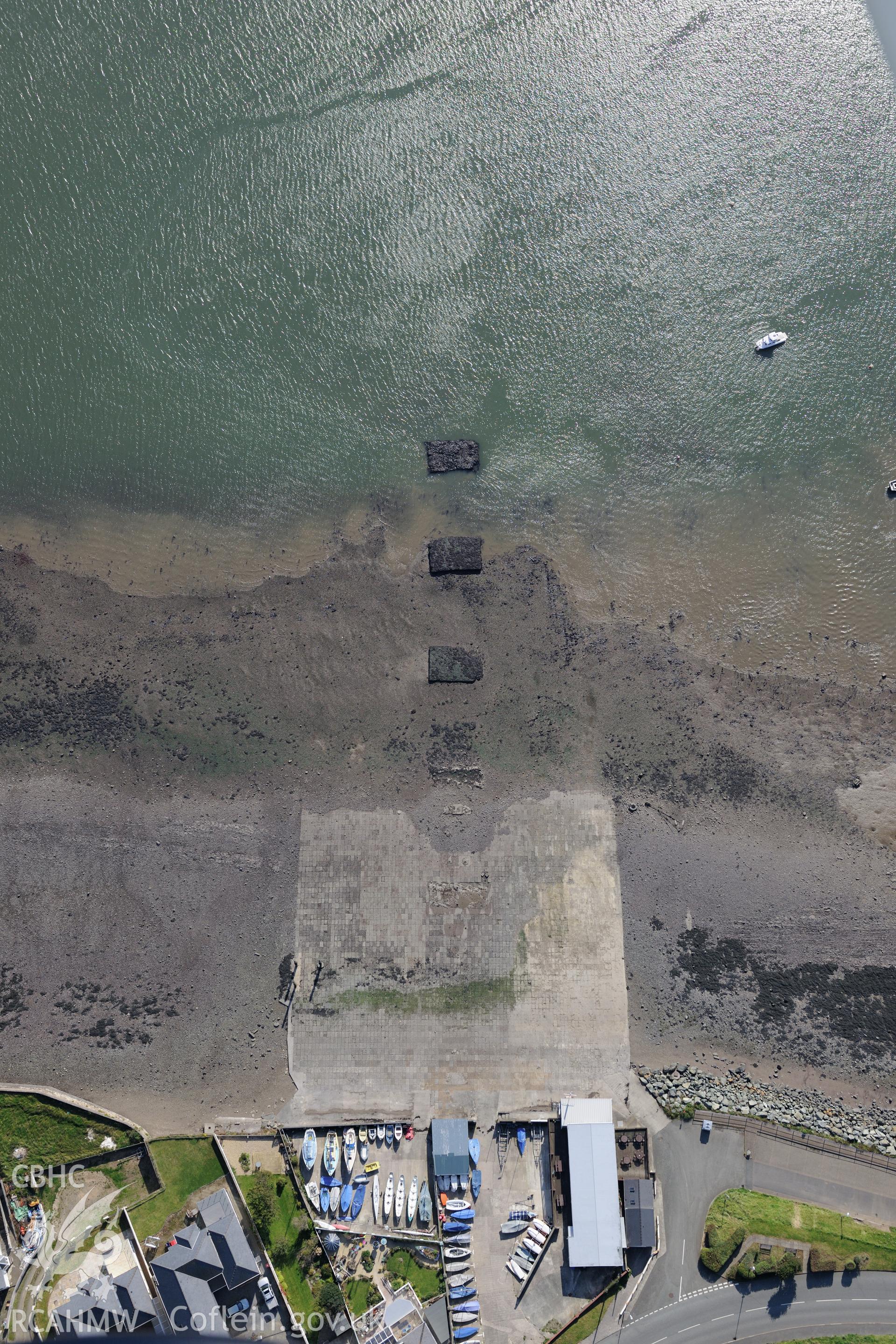 Neyland shipyard and two embarkation hards, on the opposite side of the estuary to Pembroke Dock. Oblique aerial photograph taken during the Royal Commission's programme of archaeological aerial reconnaissance by Toby Driver on 30th September 2015.