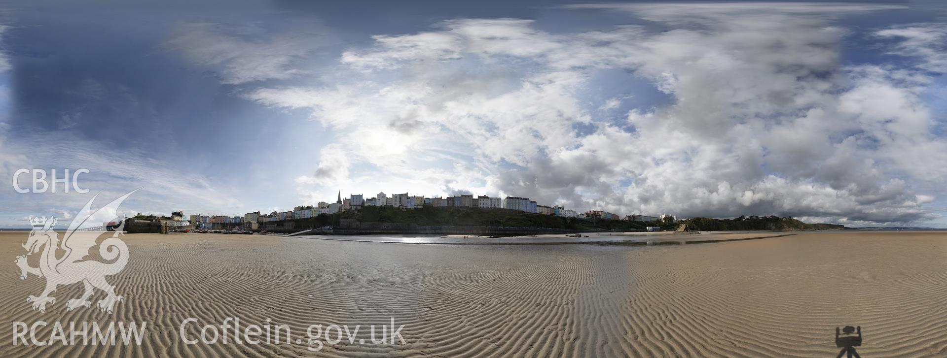 Reduced resolution tiff of stitched images from North Beach, Tenby survey, carried out by  Sue Fielding and Rita Singer, July 2017. Produced through European Travellers to Wales project. Cropped tiff for Coflein.