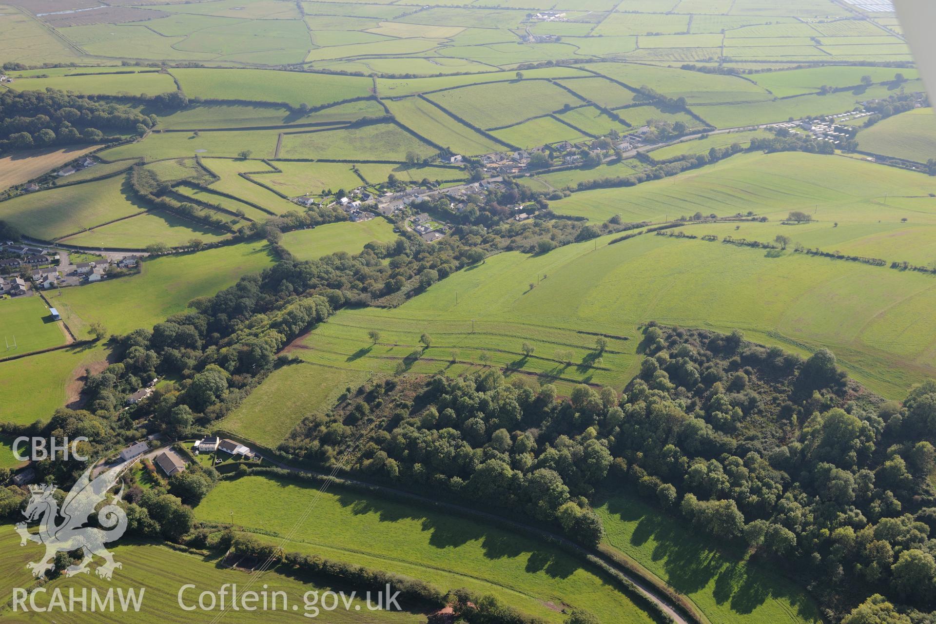 Open field system west of Laugharne. Oblique aerial photograph taken during the Royal Commission's programme of archaeological aerial reconnaissance by Toby Driver on 30th September 2015.