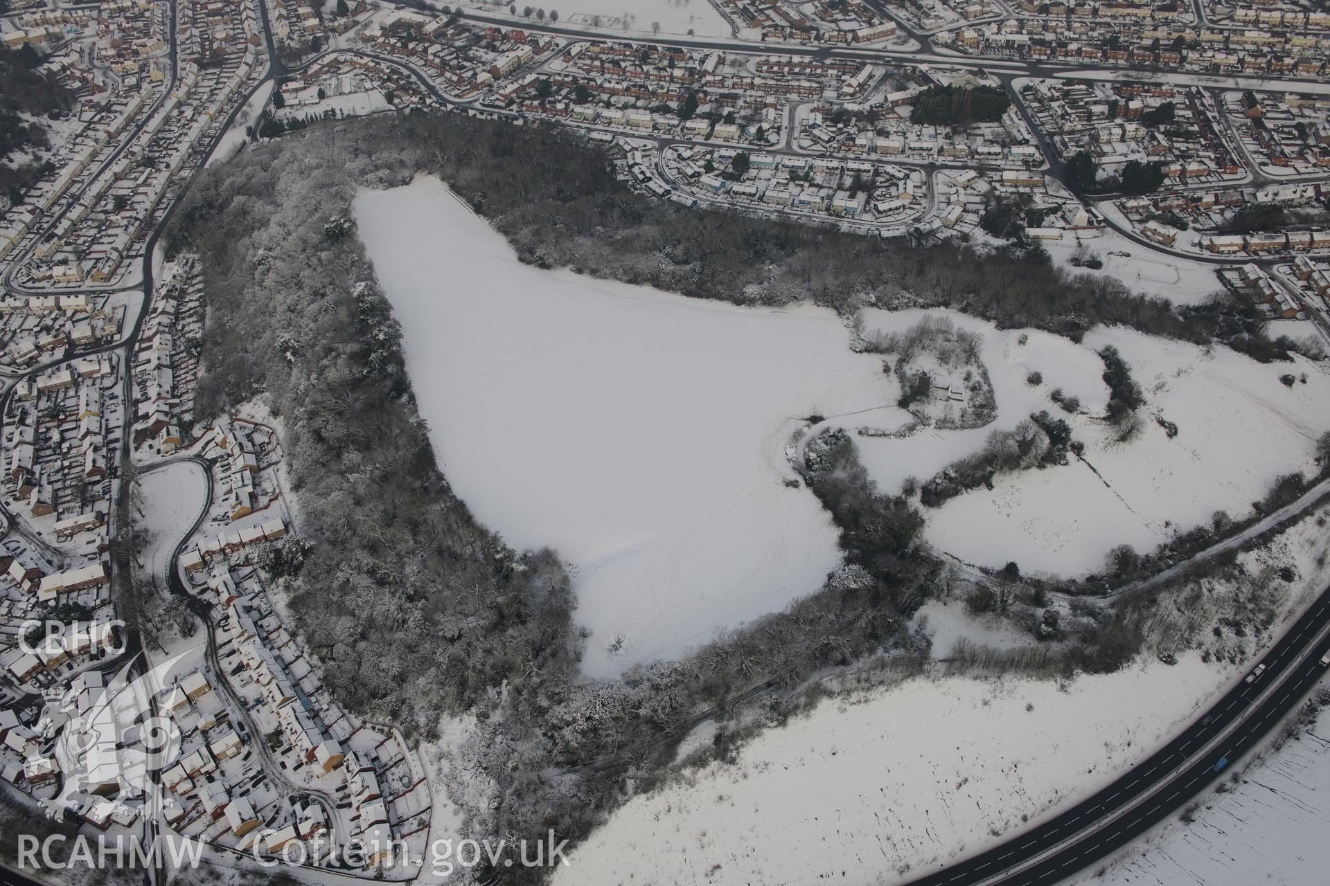 St Mary's Church and Caerau hillfort, Caerau, Cardiff. Oblique aerial photograph taken during the Royal Commission?s programme of archaeological aerial reconnaissance by Toby Driver on 24th January 2013.