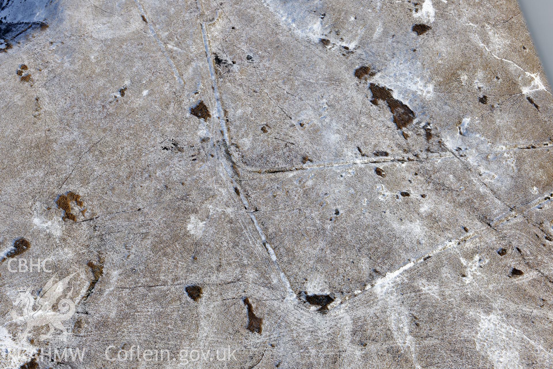 Y Pigwn Roman camps, Mynydd Bach, Trecastell. Oblique aerial photograph taken during the Royal Commission?s programme of archaeological aerial reconnaissance by Toby Driver on 15th January 2013.