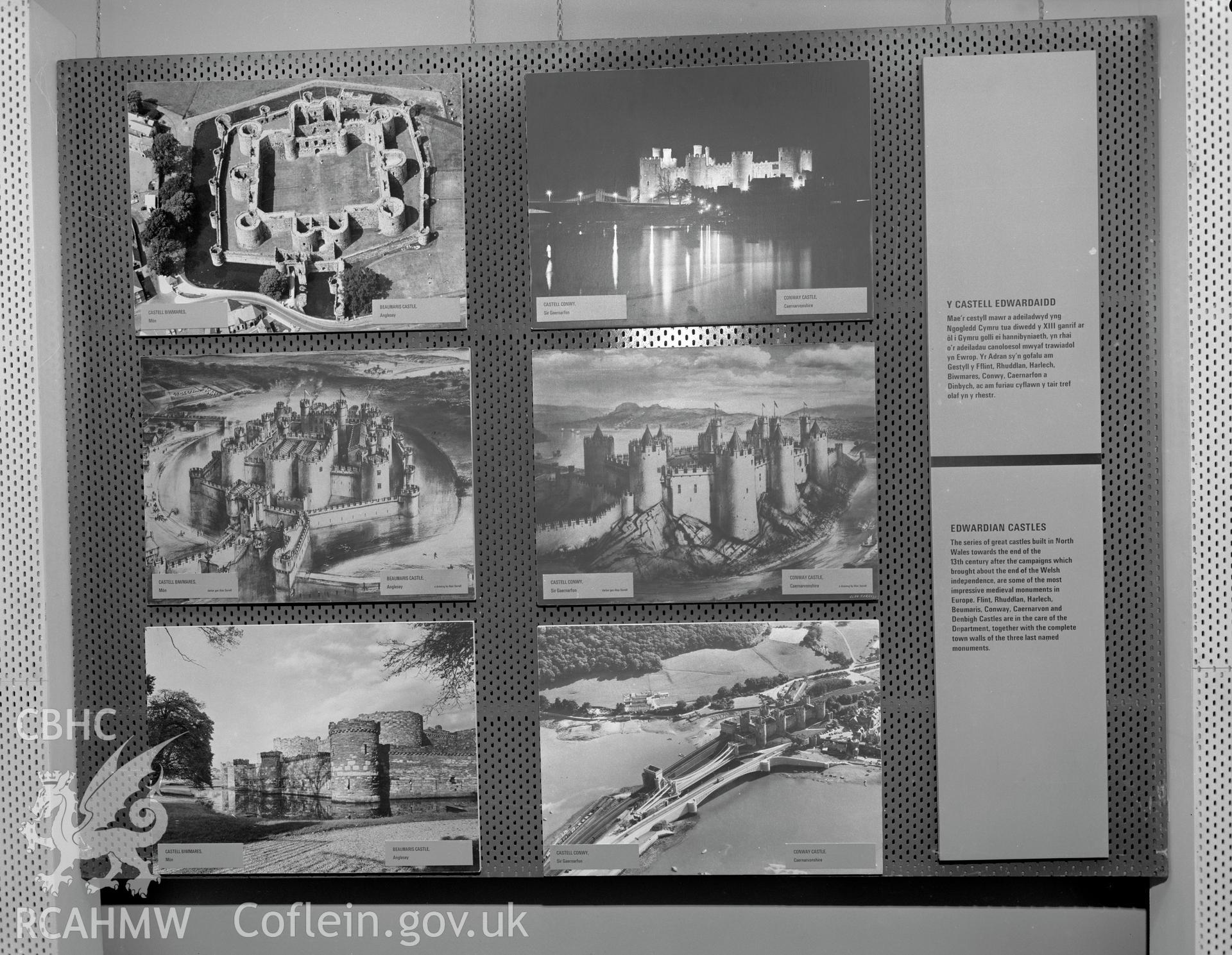 Digital copy of a black and white negative showing Ancient Monuments Exhibition, Welsh Tourer, Vivian Art Gallery, Swansea. From Cadw Monuments in Care Collection.